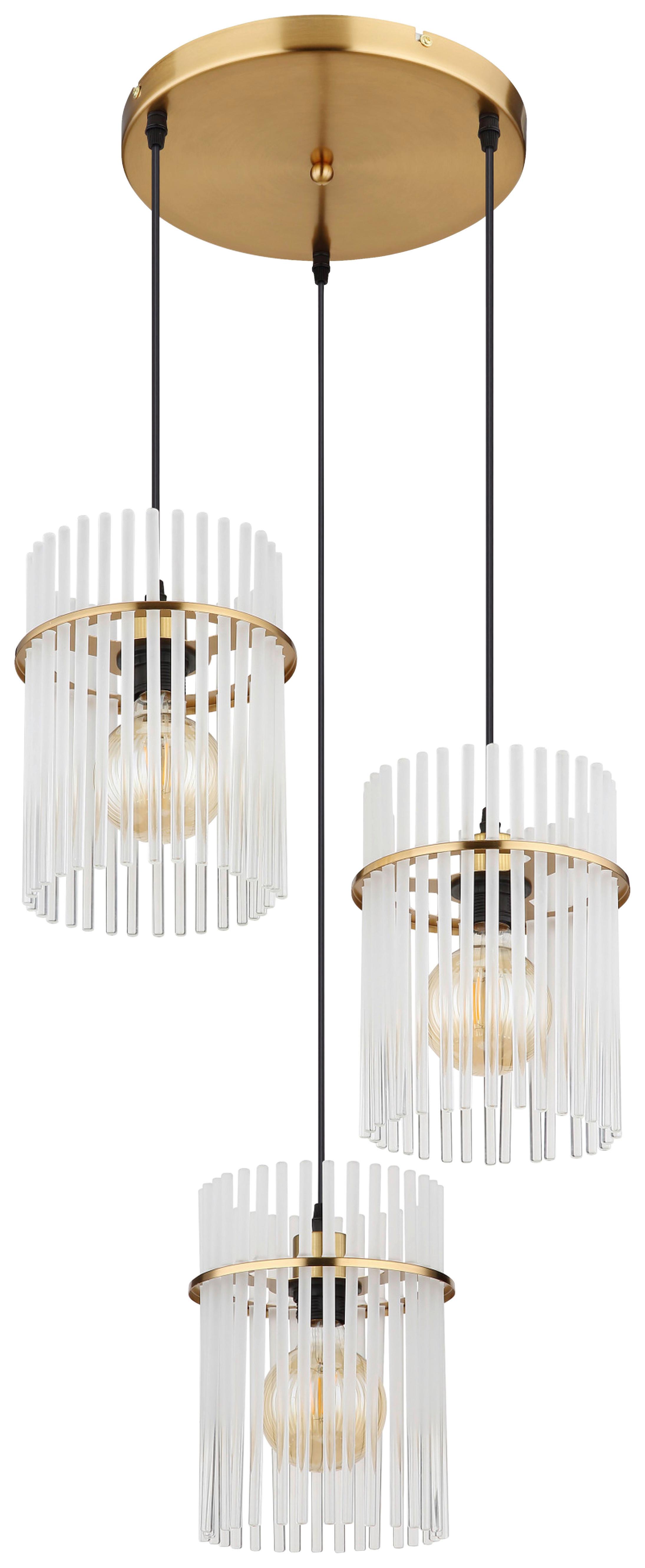 HÄNGELEUCHTE 15698-3HRM - Goldfarben, Konventionell, Glas/Metall - Globo