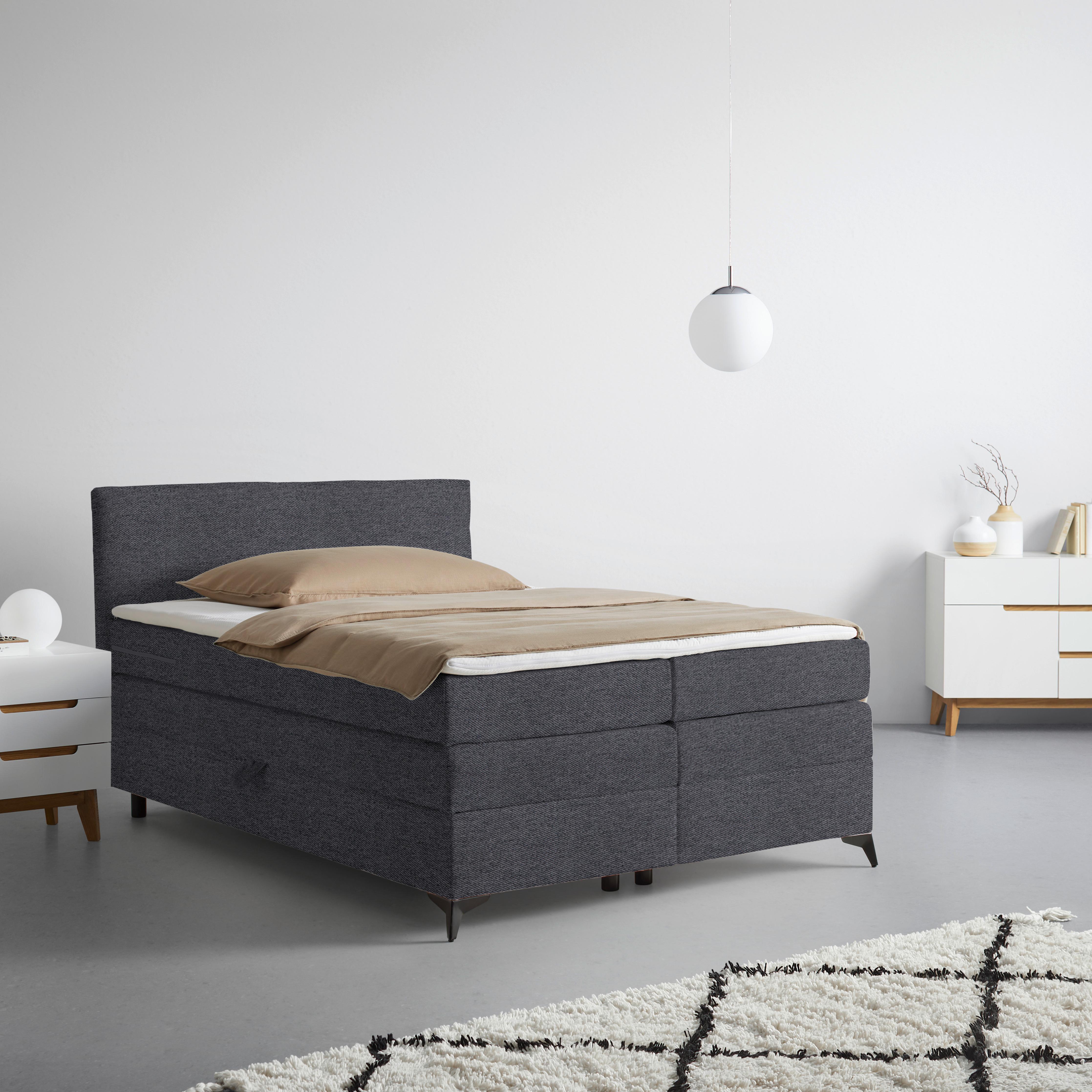 Boxspringbett Bari in Anthrazit ca. 140x200cm - Anthrazit/Schwarz, KONVENTIONELL, Textil/Metall (140/200cm) - Mömax