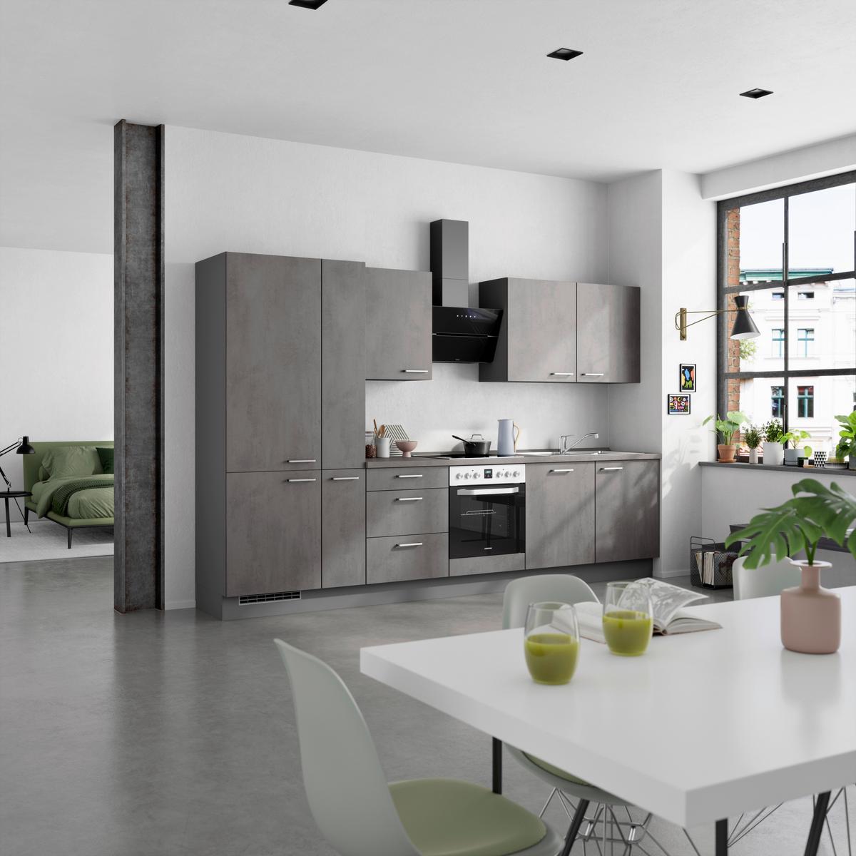 Küchenblock Riva High m. Geräten Schieferfarben - Schieferfarben/Edelstahlfarben, MODERN, Holzwerkstoff/Metall (330cm) - Nobilia