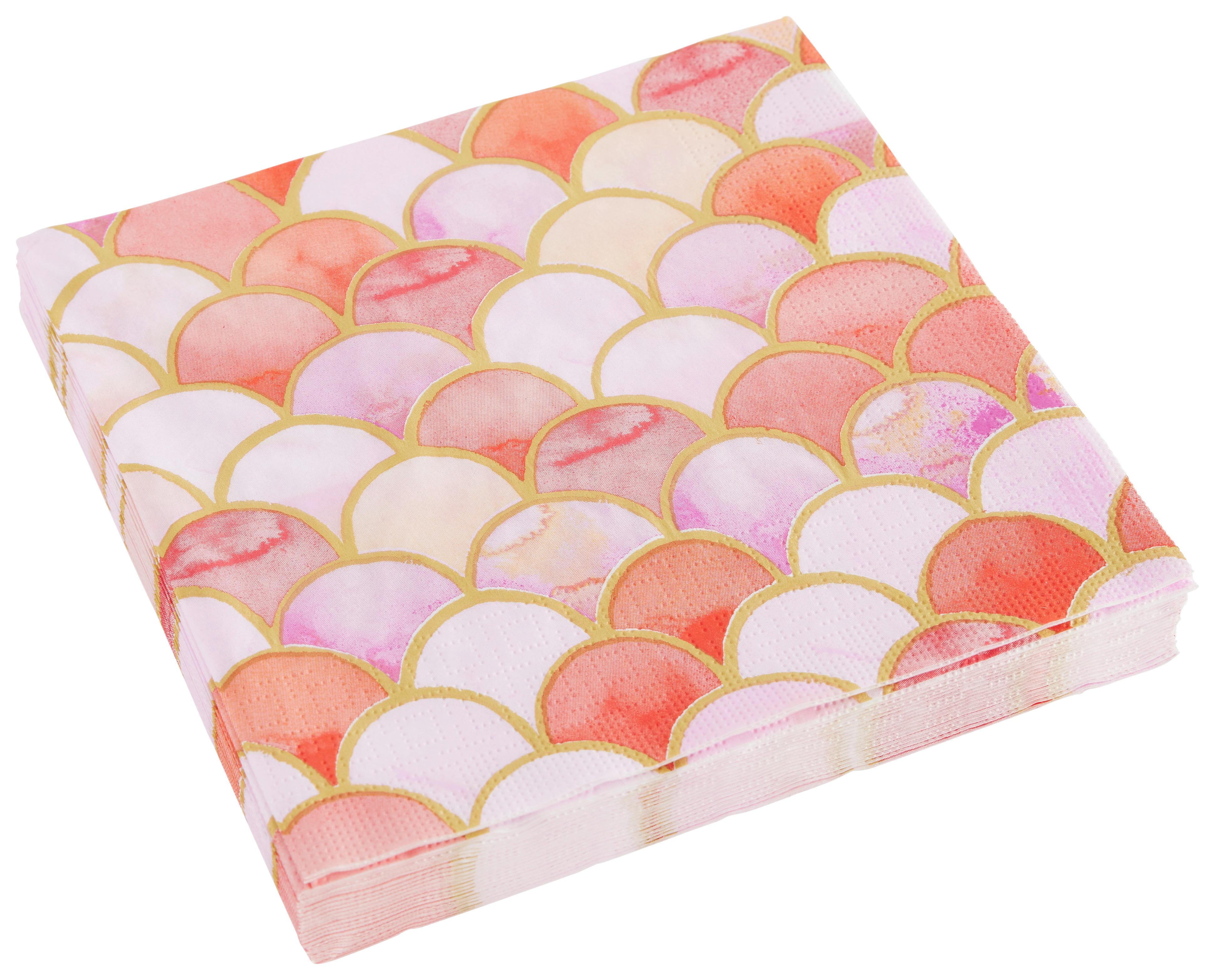 Serviette Kai in Multicolor ca. 33x33cm - Weiss/Pink, Papier (33/33cm)