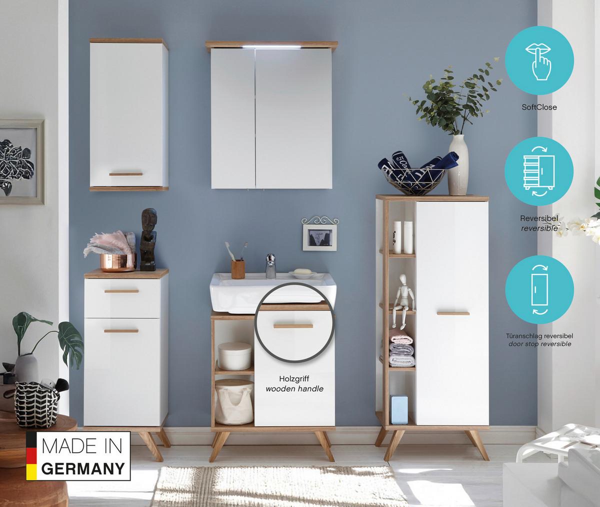 SZAFKA ŚREDNIA NOVENTA  -TOP- - kolor dębowy/biały, Design, materiał drewnopochodny/szkło (50,5/128/33cm) - Xora