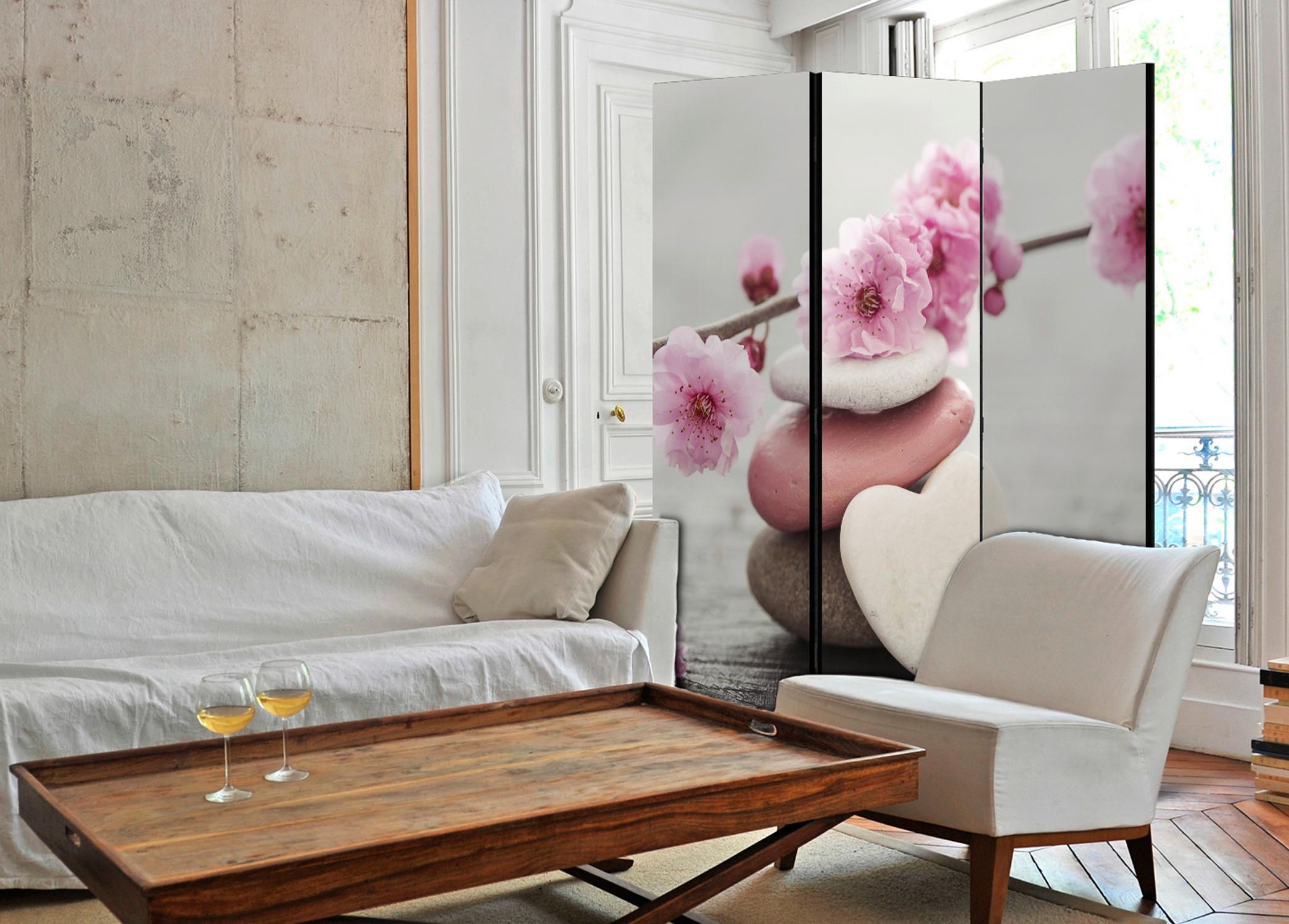 Paravan Zen Flower, 3-Delni, Dvostranski - pink/biserna, Basics, tekstil/les (135/172/3cm) - artgeist