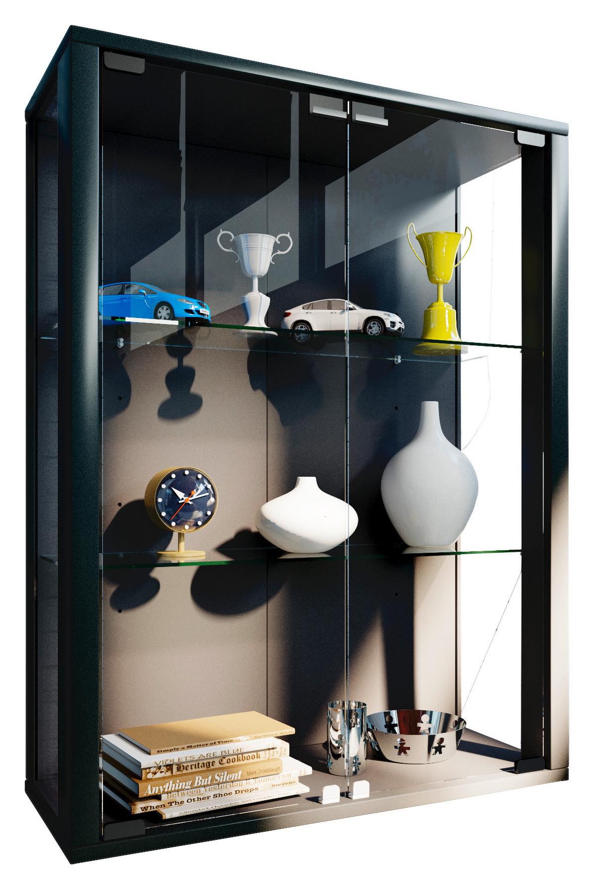 Viseča Vitrina Udina, Črna, Led - črna, Konvencionalno, umetna masa/steklo (60/80/25cm) - MID.YOU