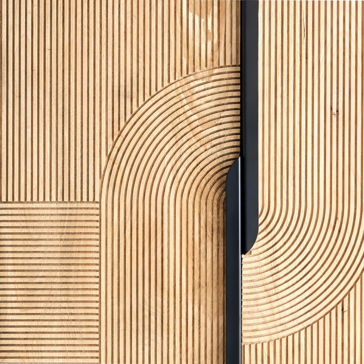 Barschrank Arian aus Mangoholz in Naturfarben/Schwarz - Schwarz/Naturfarben, MODERN, Holz/Metall (85/155/42cm) - Zandiara