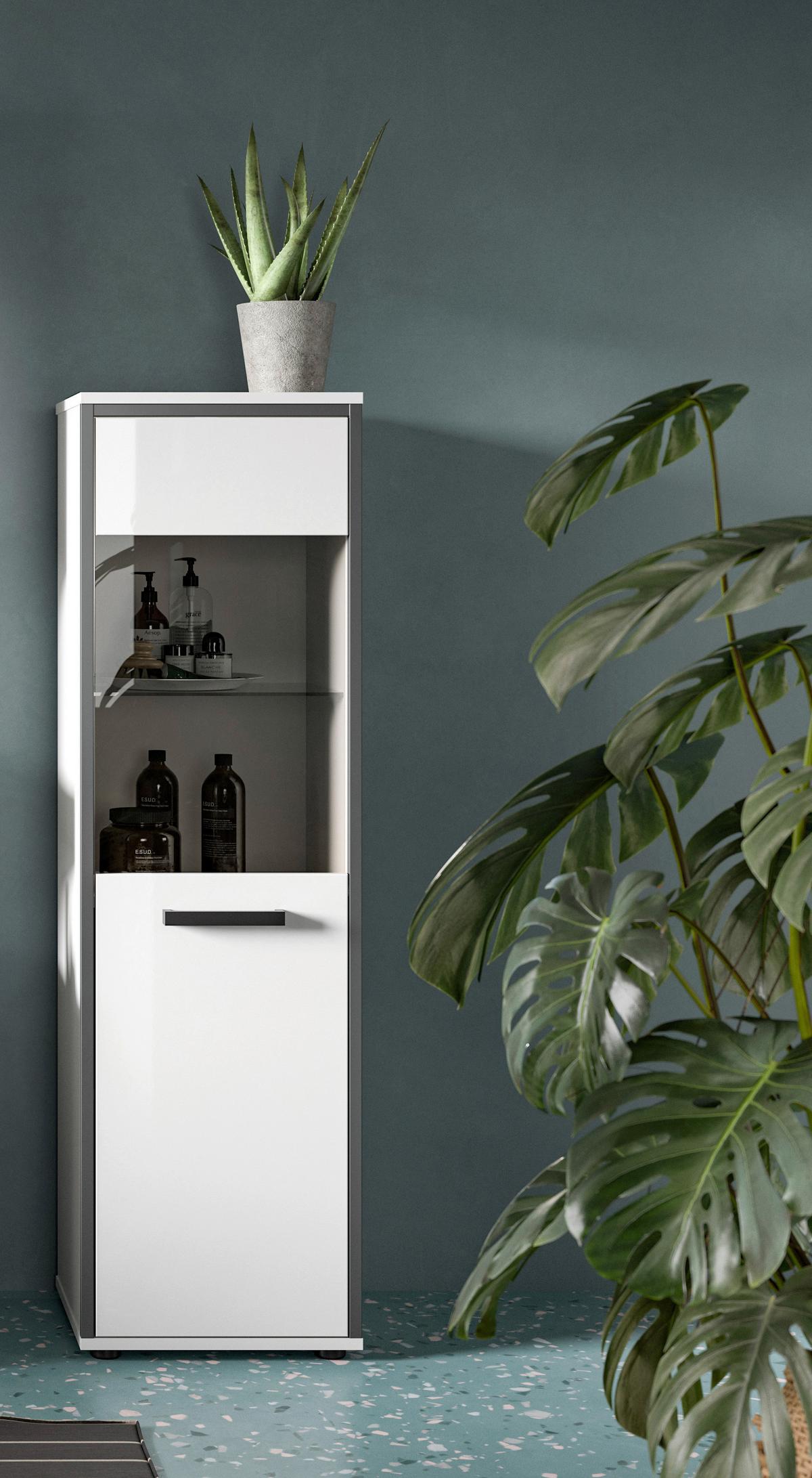 Midischrank Kojak Weiß/Anthrazit - Weiß Hochglanz/Schwarz, MODERN, Glas/Holzwerkstoff (40/139/34cm) - MID.YOU