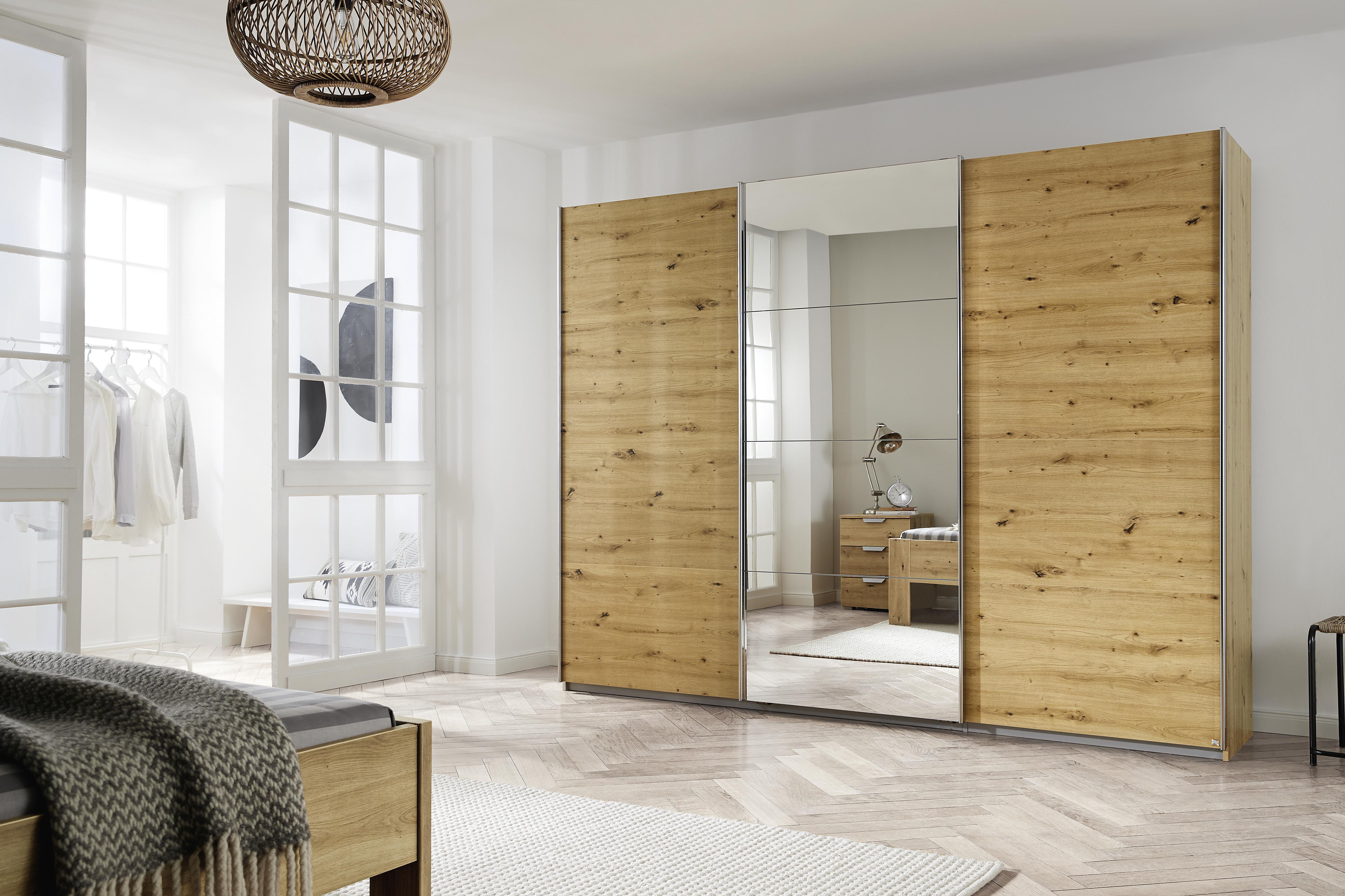 Schwebetürenschrank in Eichefarben ca. 271x210x62cm - Eichefarben/Alufarben, KONVENTIONELL, Glas/Holzwerkstoff (271/210/62cm) - Mömax