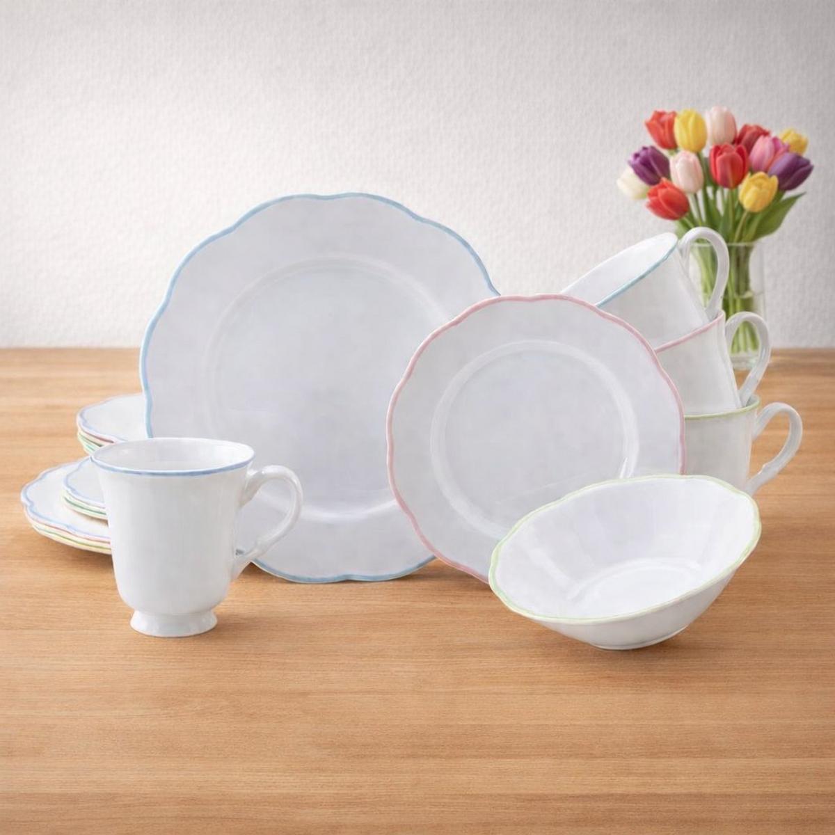 Serviciu de masă Florine 16/1 - lila/verde limetă, Basics, ceramică - Creatable