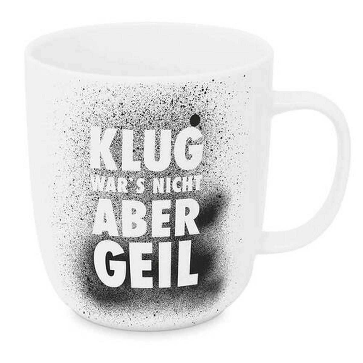 Kaffeebecher Klug wars nicht aus Porzellan ca. 350ml - Weiss/Schwarz, Modern, Keramik (9/10cm)