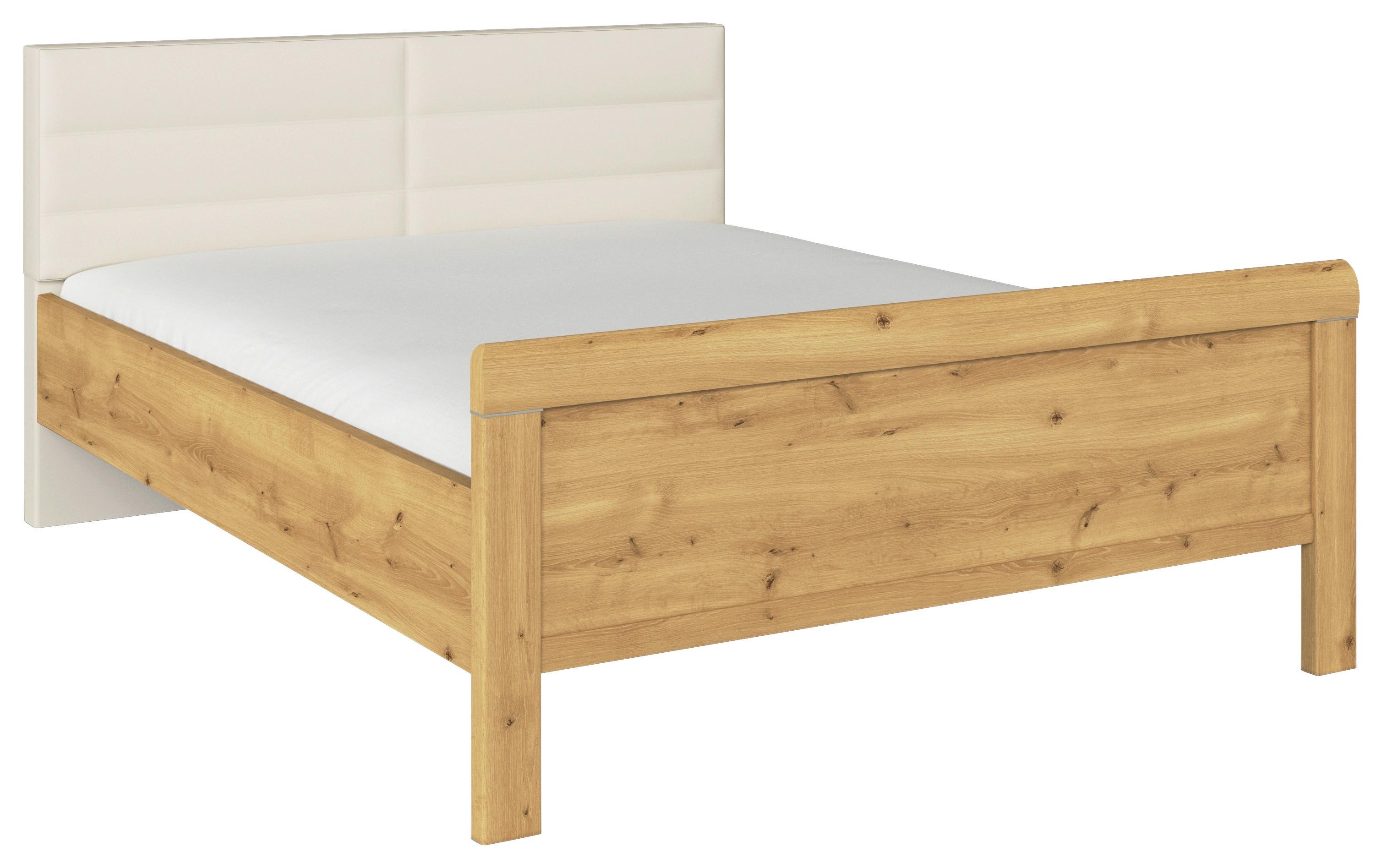 Postelja Evelyn, Barva Hrasta, Barva Šampanjca, 180x200 - barve šampanjca/barve hrasta, Design, leseni material/tekstil (180/200cm) - Novel