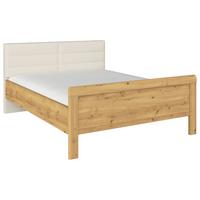 Postelja Evelyn, Barva Hrasta, Barva Šampanjca, 140x200 - barve šampanjca/barve hrasta, Design, leseni material/tekstil (140/200cm) - Novel
