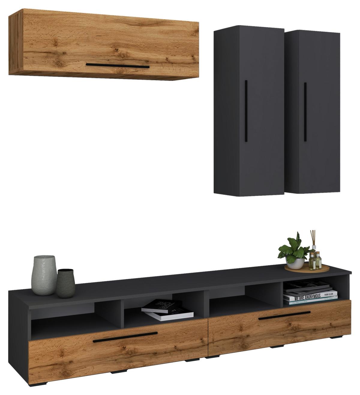 Dnevni Regal Arila, Barva Hrasta, Antracit, 5-Delno - črna/barve hrasta, Moderno, umetna masa/leseni material (190/200/40cm) - MID.YOU