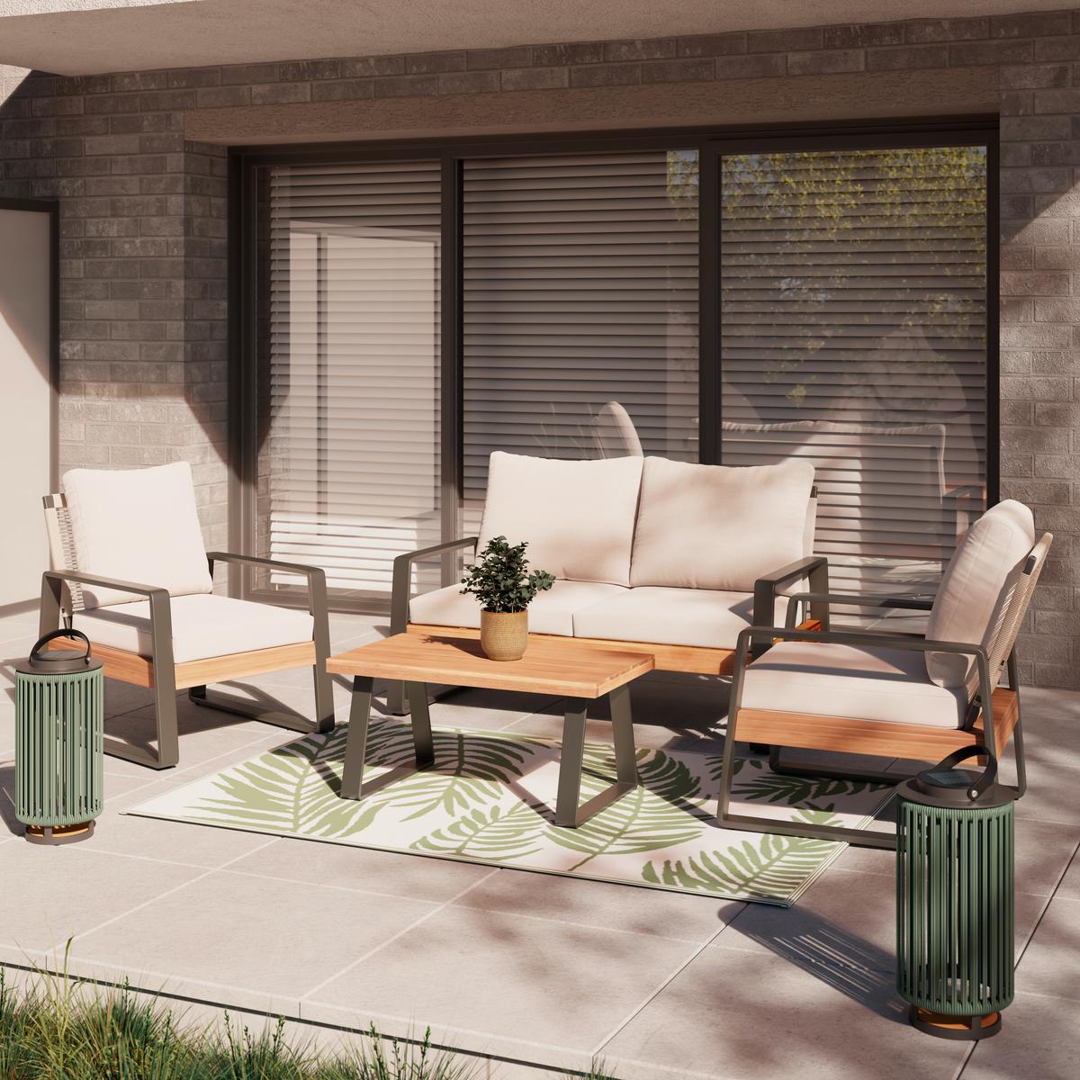 Loungegarnitur Alexa Creme Outdoorstoff/Metall +Abdeckung - Anthrazit/Creme, MODERN, Holz/Textil (150/81/85,5cm) - Bessagi Garden