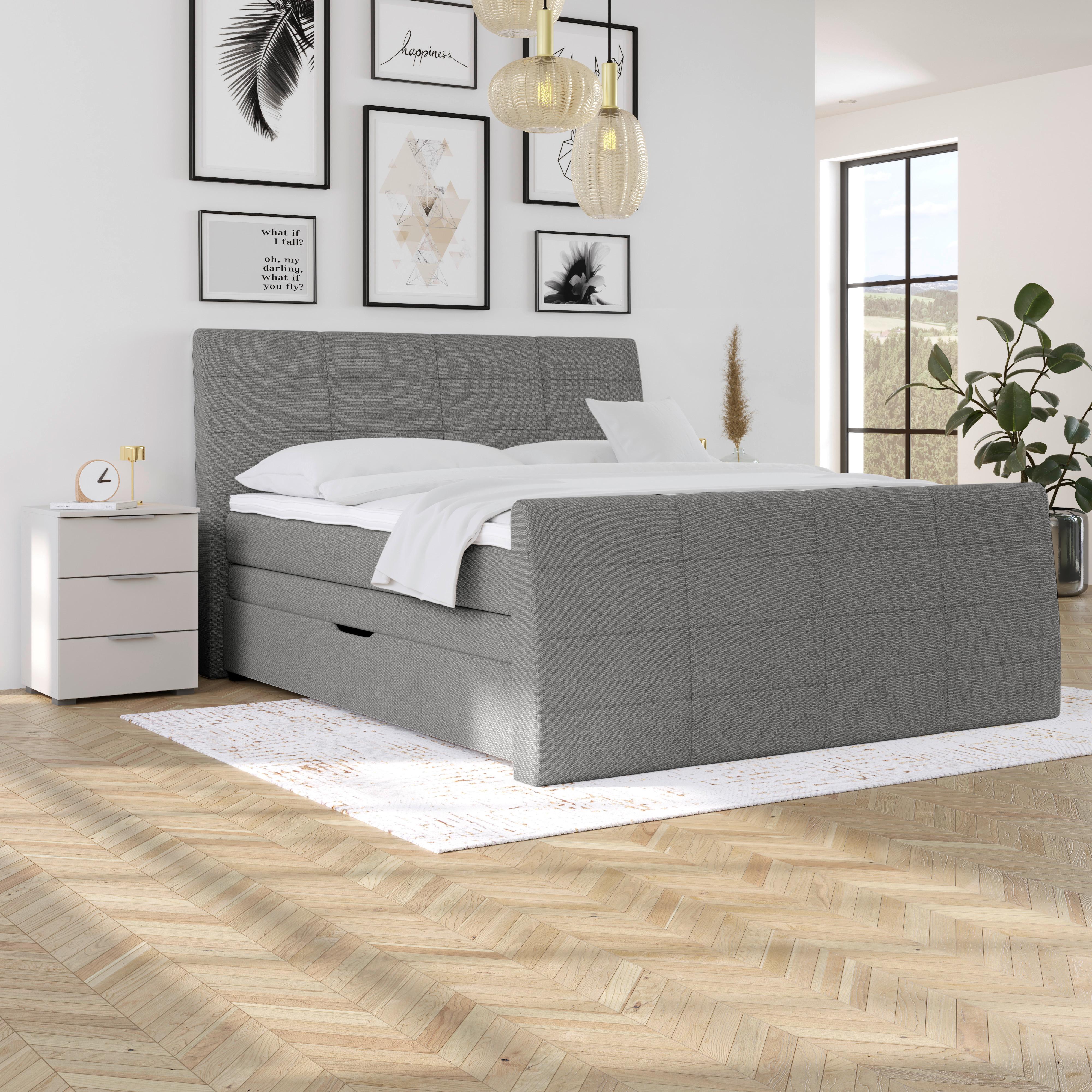 Boxspring Krevet Libra - sivo-smeđa/crna, Konvencionalno, tekstil/plastika (160/200cm)
