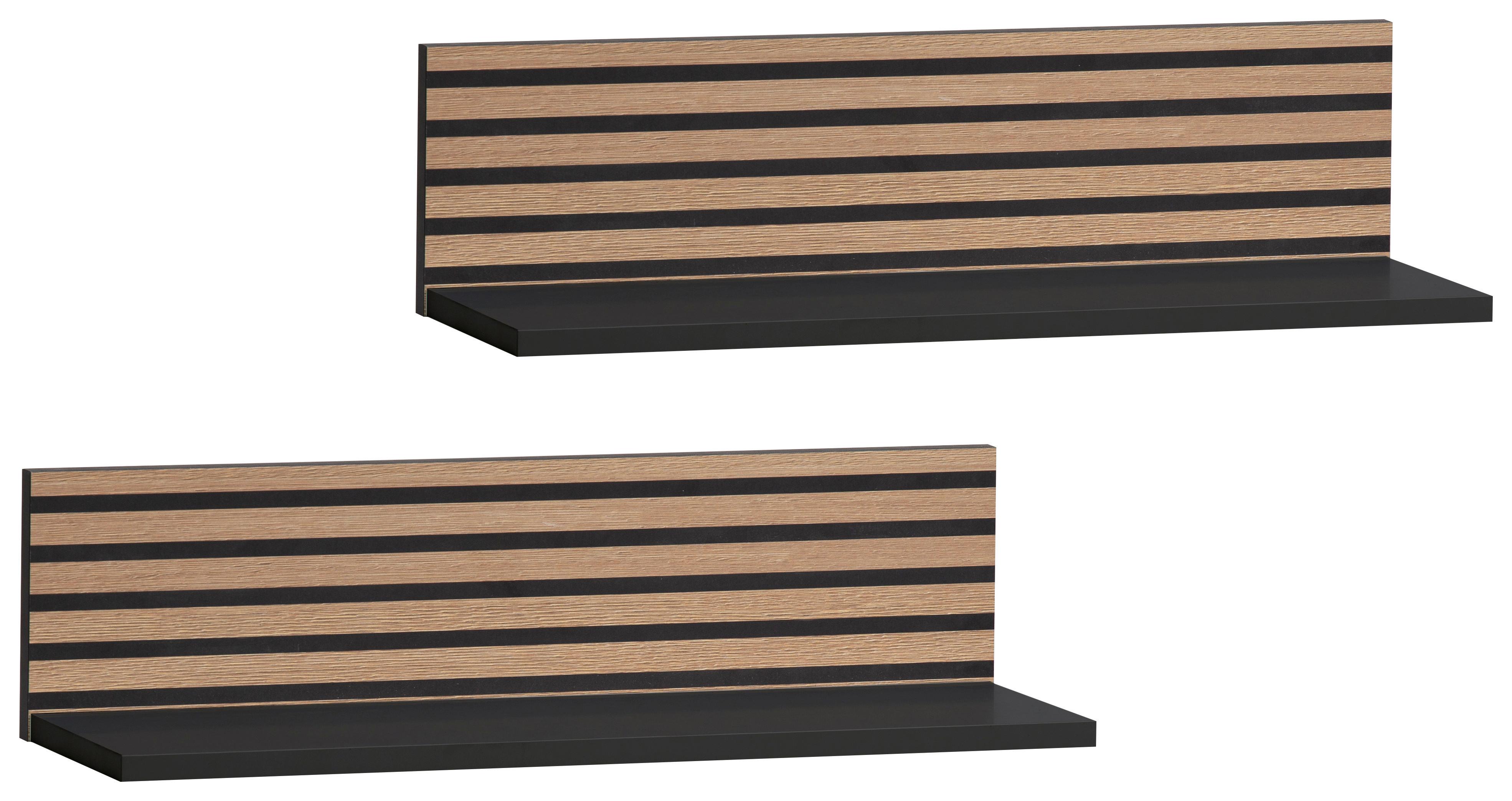 Stenska Polica Ryker, Črna, Barva Hrasta, 2 Kos - črna/barve hrasta, Design, leseni material (60/15,7/17,3cm) - MID.YOU