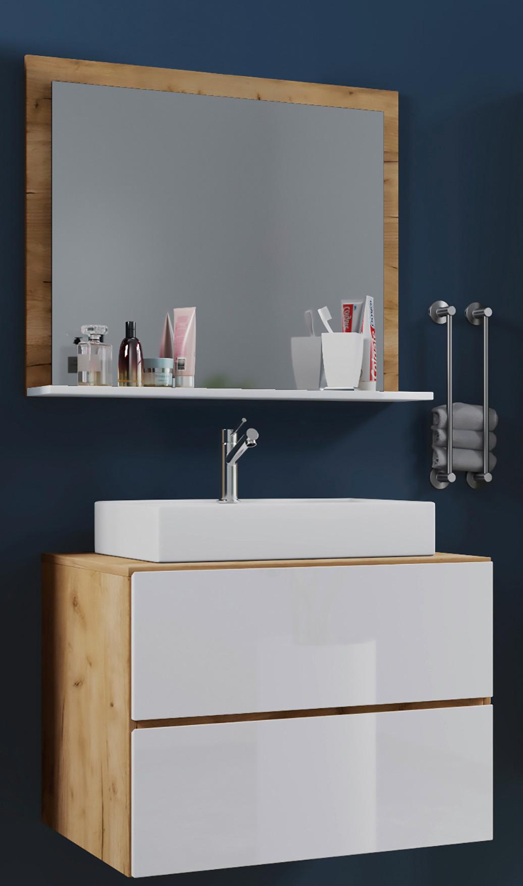 Kopalnica Lendas, Bela, Hrast - bela/medeni hrast, Moderno, leseni material/keramika (80cm) - MID.YOU