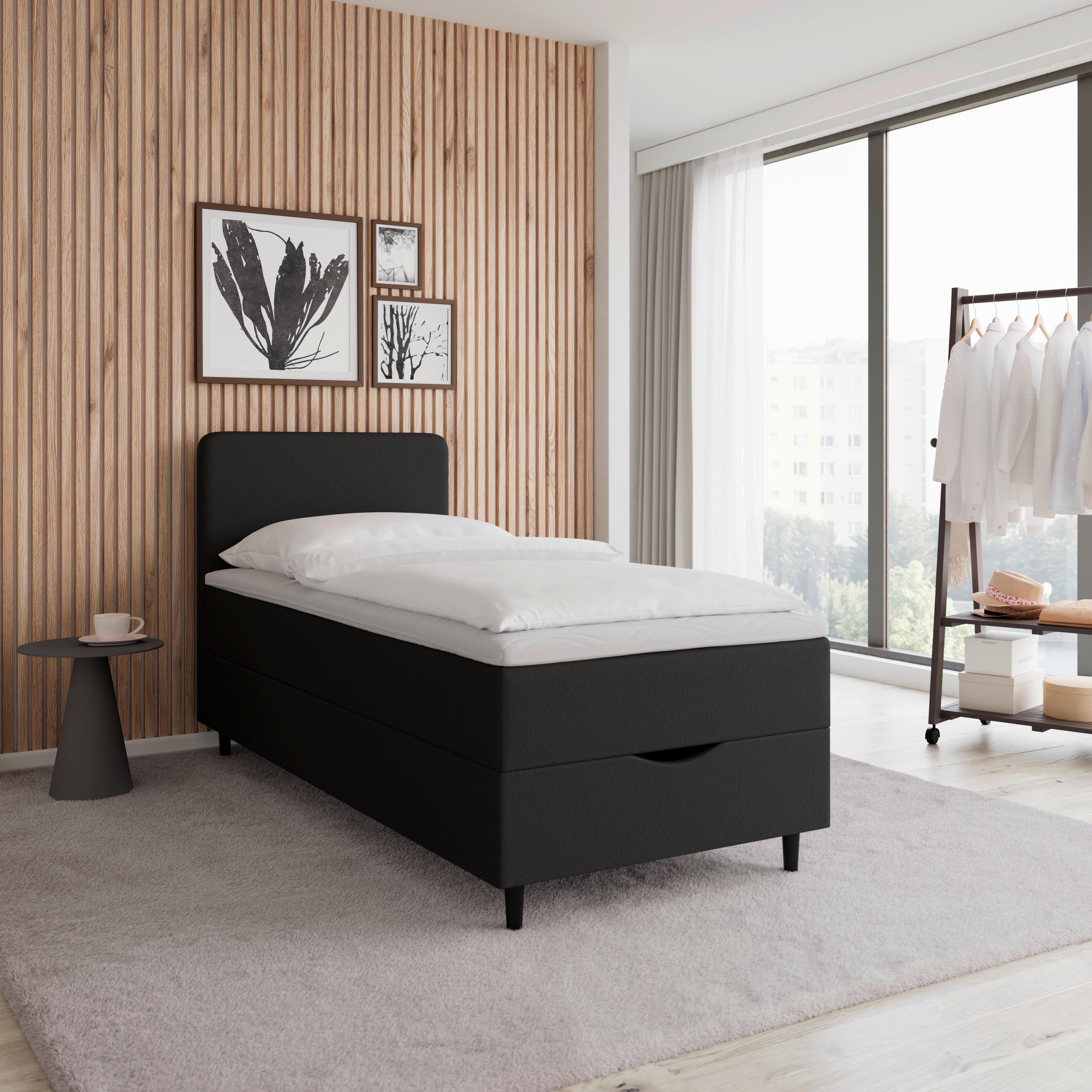 Boxbett Vida ca. 90x200 cm Anthrazit mit Topper - Dunkelgrau/Schwarz, MODERN, Holz/Kunststoff (90/200cm) - Bessagi Home