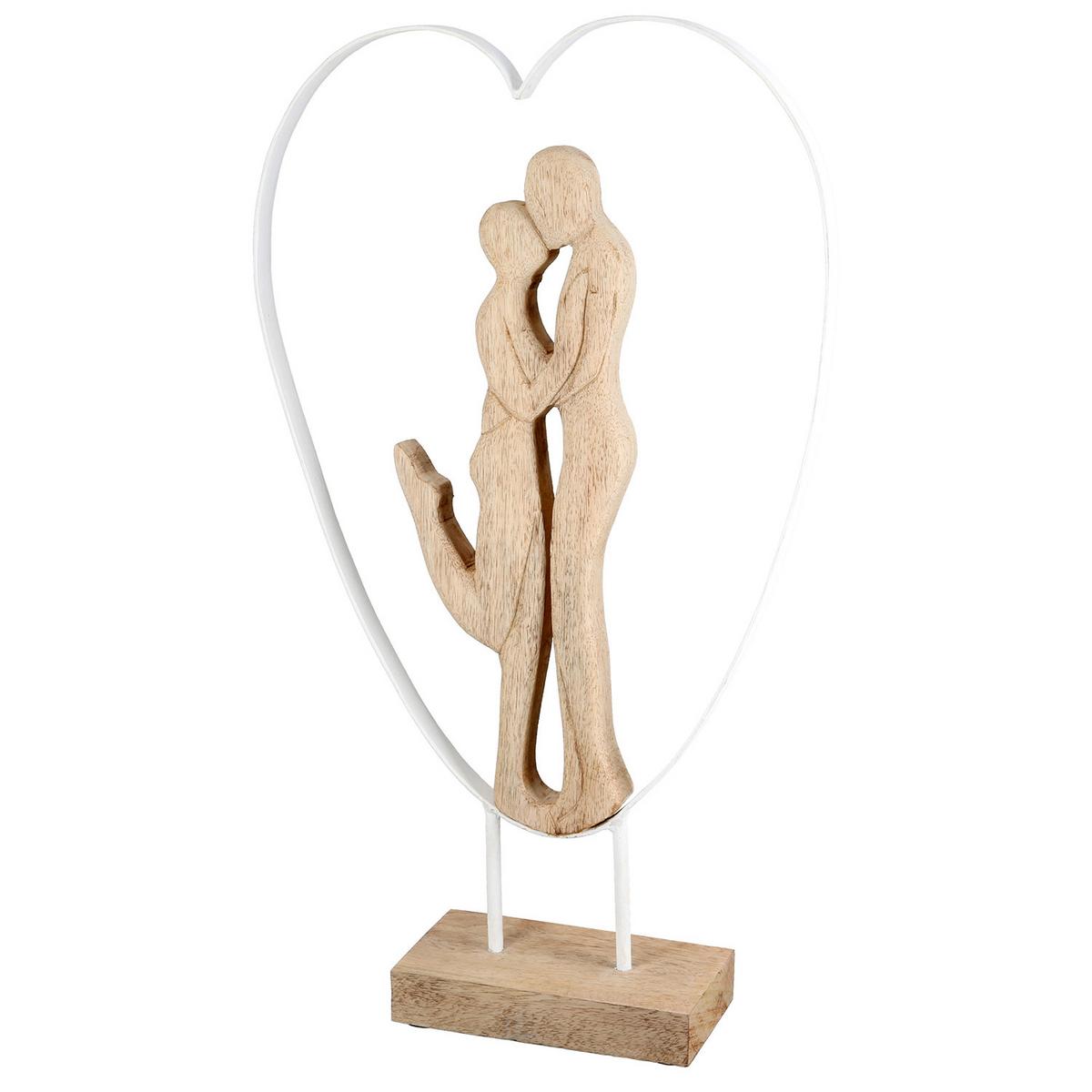 Skulptur frisch verliebt Beigebraun - Beigebraun, Basics, Holz/Metall (32/55/9cm)