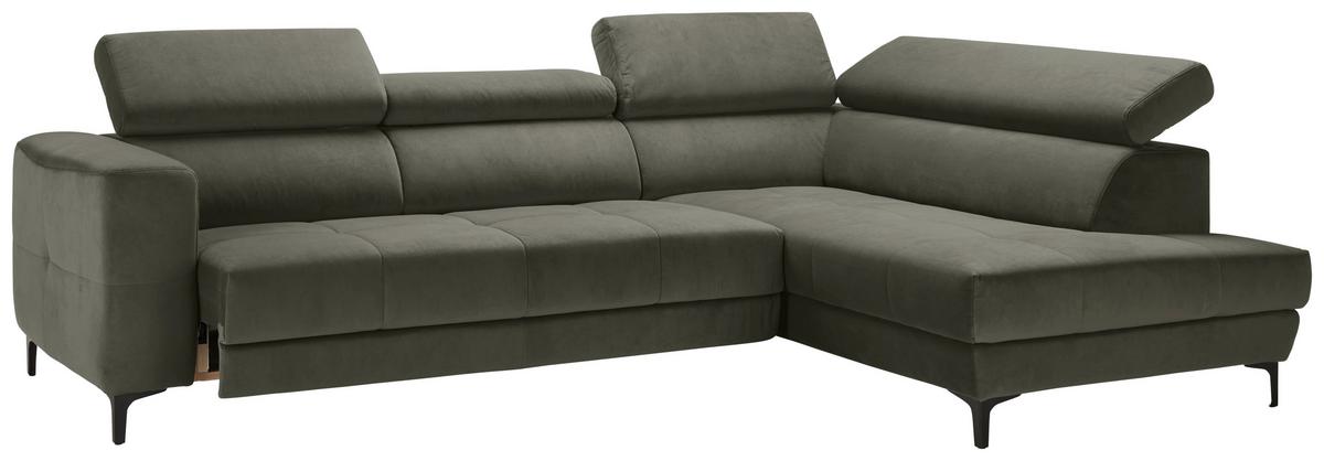 Ecksofa Emma rechts Graugrün - Schwarz/Graugrün, MODERN, Textil (301/210cm) - Premium Living