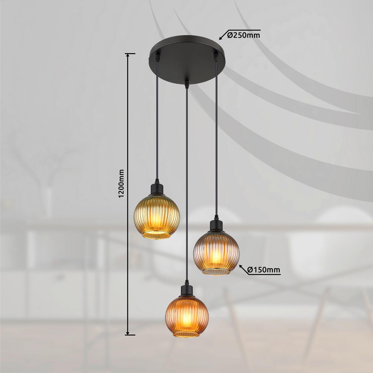 Viseća Svjetiljka Zumba - višebojno/crna, Trend, staklo/metal (36/120cm) - Globo