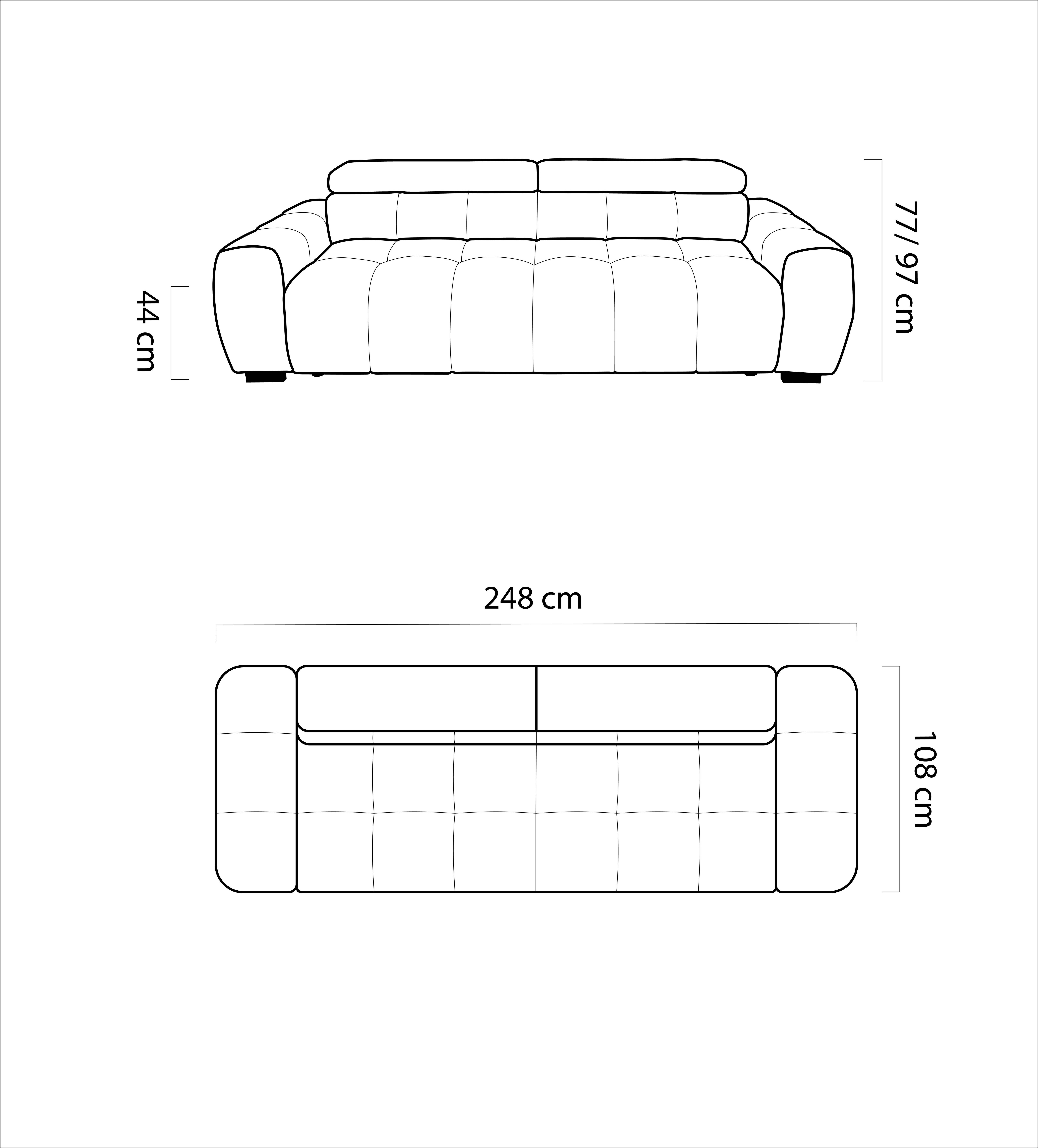 Velika Sofa Bull - crna/sivo-bež, Trend, tekstil/plastika (248/77-97/108cm) - Luca Bessoni
