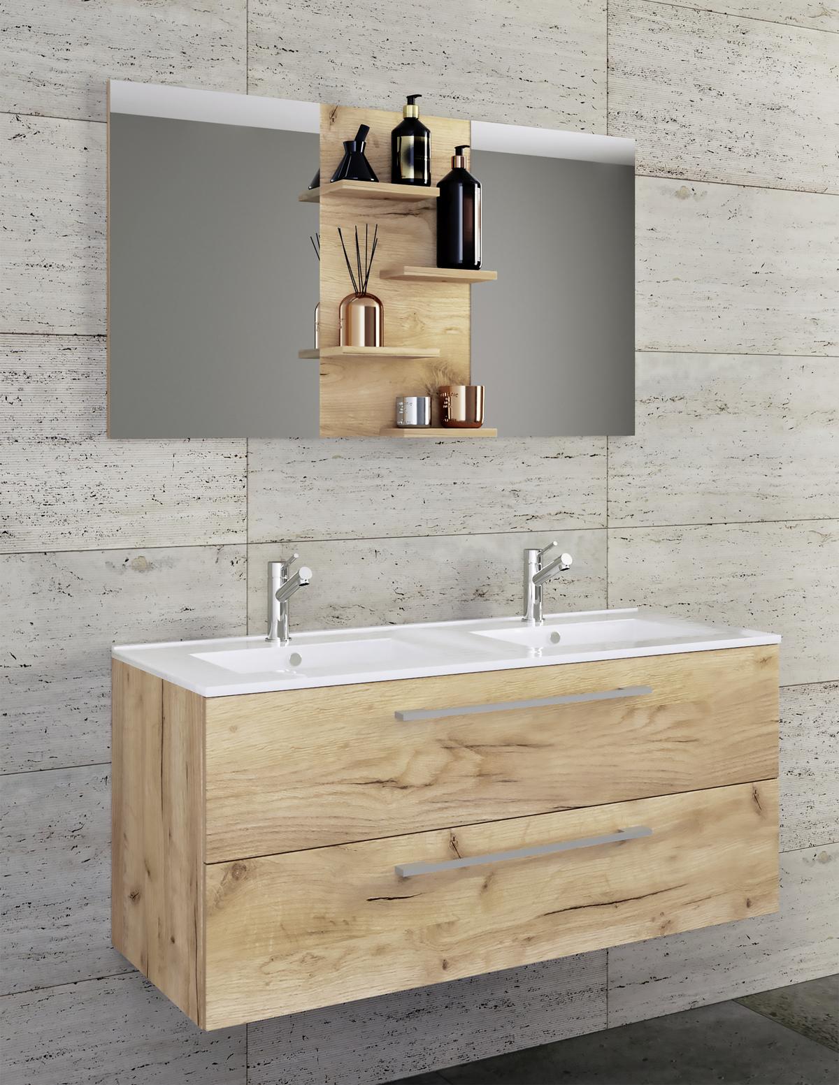 Kopalnica Budasi, Hrast - bela/medeni hrast, Moderno, leseni material/keramika (112cm) - MID.YOU