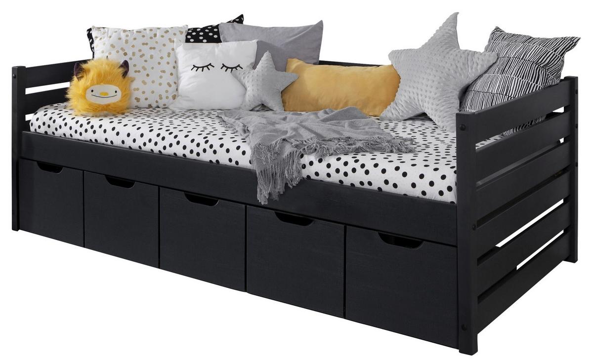 Stauraumbett Naomi mit 5 Schubkästen ca. 90x200 cm Grau - Grau, MODERN, Holz (90/200cm) - MID.YOU