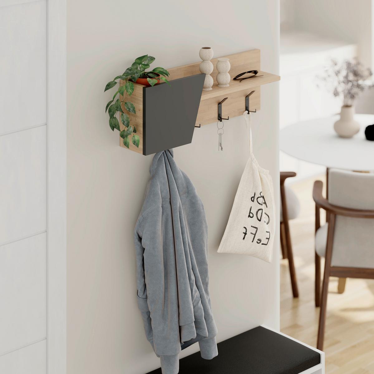 Wandgarderobe Eleva ca. 74x26 cm Anthr./Eiche - Eichefarben/Anthrazit, Design, Holzwerkstoff/Metall (74/26/15.7cm) - Livetastic