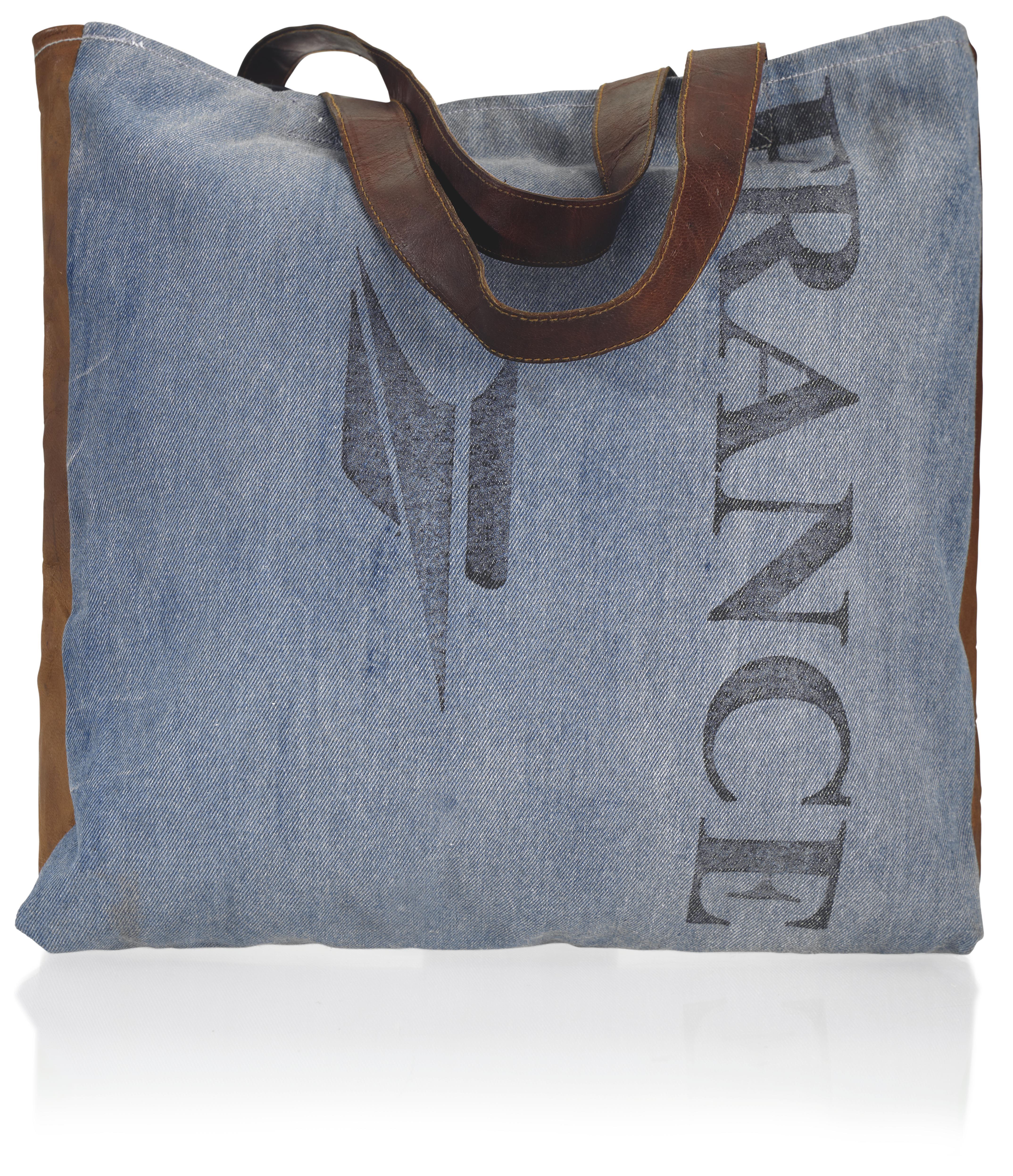 Handtasche France ca.40x46cm - Blau/Schwarz, Textil (40/46cm) - Bessagi Home
