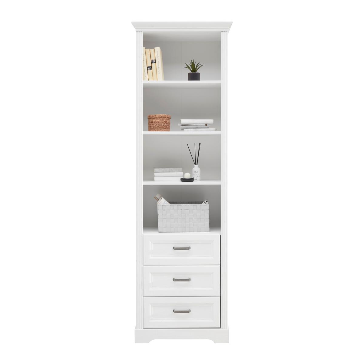 Standregal Marilou in Weiss - Weiss/Schwarz, Romantik / Landhaus, Holzwerkstoff/Kunststoff (64/206/42cm) - Zandiara