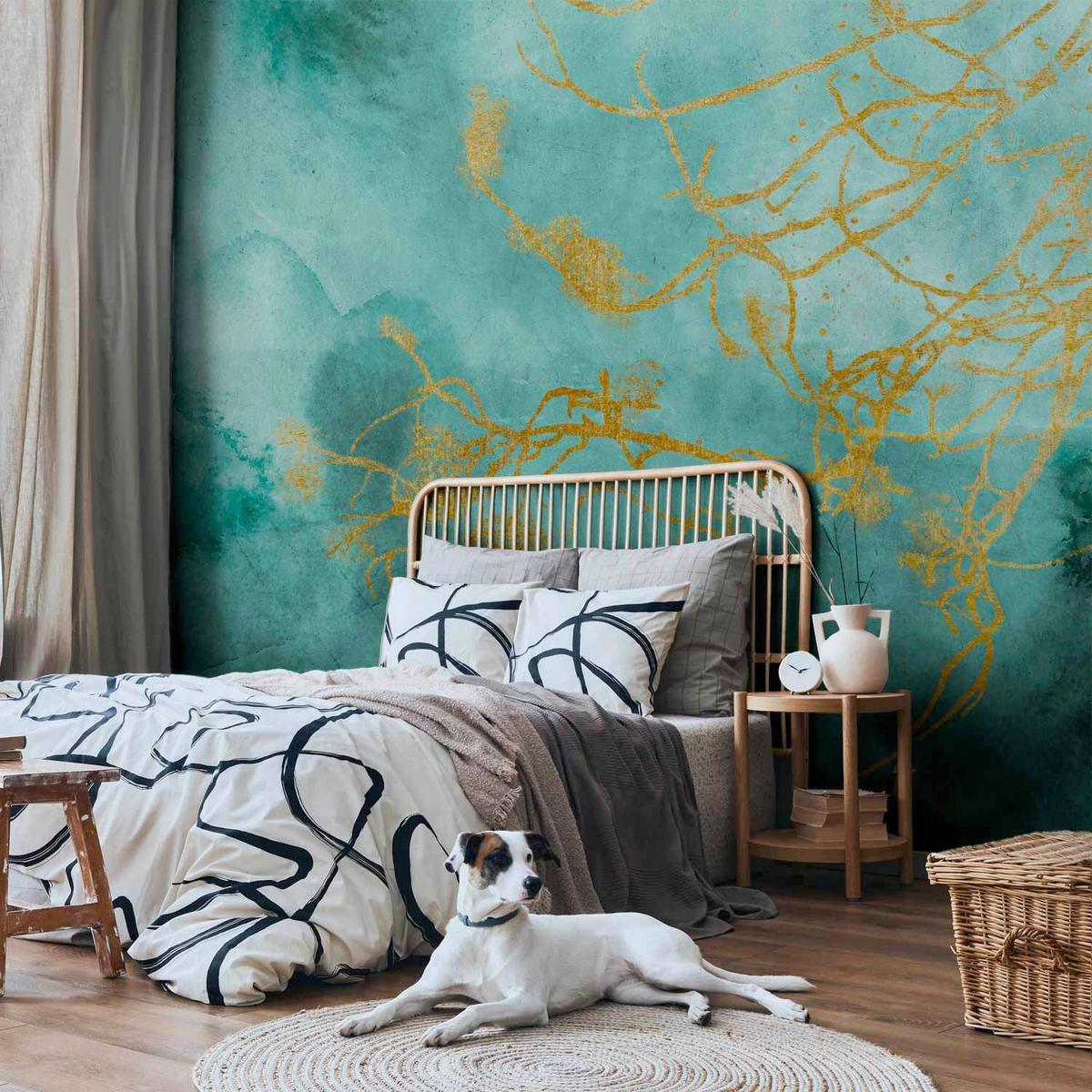 Fototapeta Gentle Breeze, 300x210cm - zelena/barve medu, Trendi, tekstil (300/210cm) - artgeist