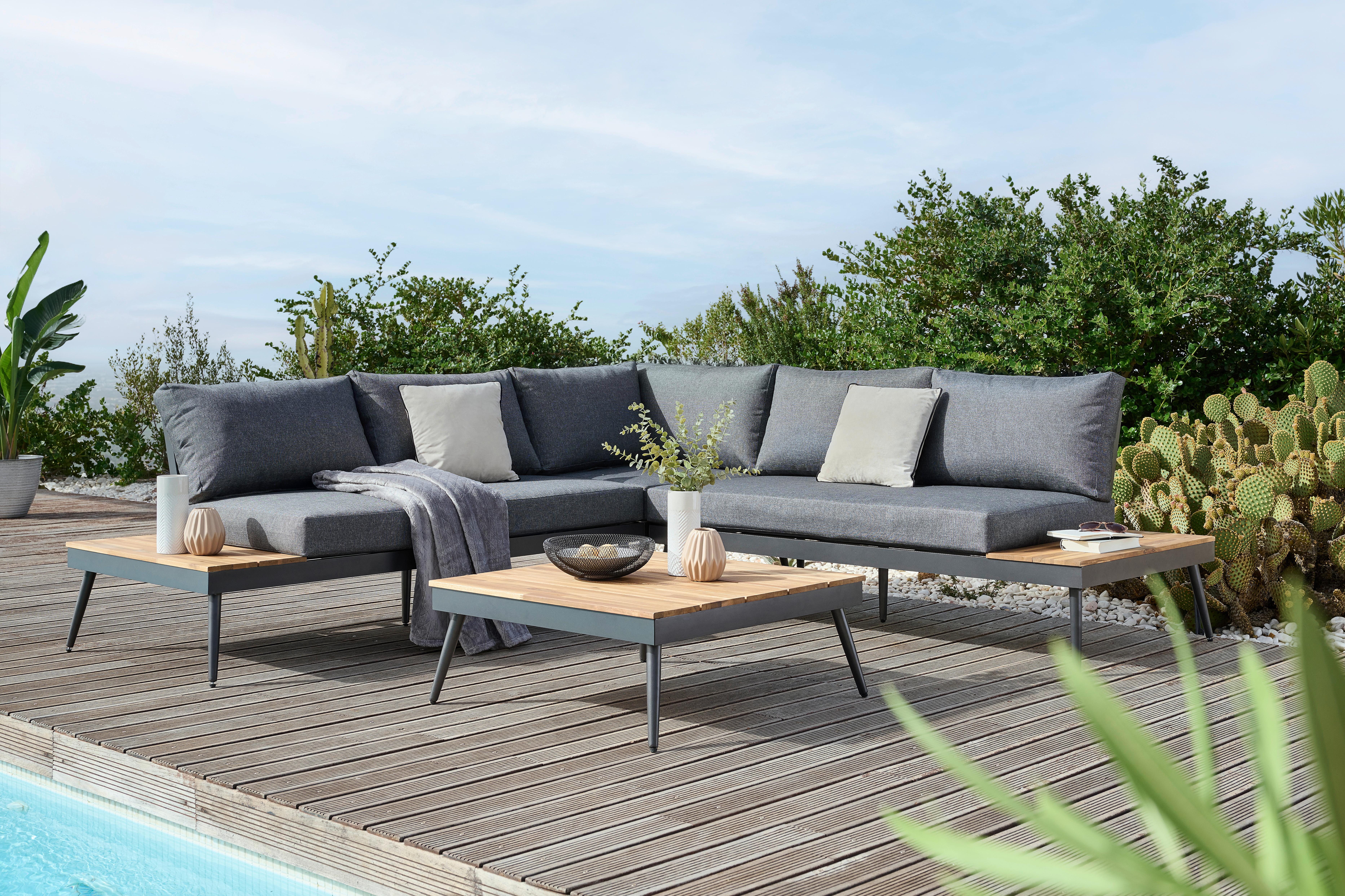 Garnitură grădină MANOCA - culoare aluminiu/gri, Modern, lemn/metal (247/247cm) - Beldano
