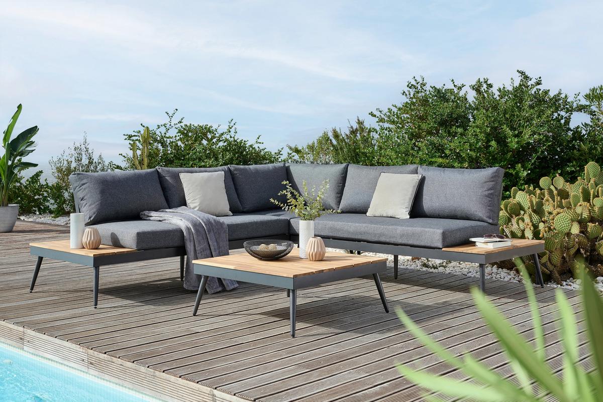 Garnitură grădină MANOCA - culoare aluminiu/gri, Modern, lemn/metal (247/247cm) - Beldano