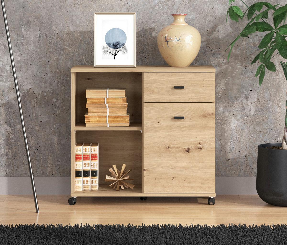 Schranksystem Corby Eiche Artisan - Eiche Artisan/Grau, MODERN, Holzwerkstoff/Kunststoff (77/72,5/35cm) - Mömax