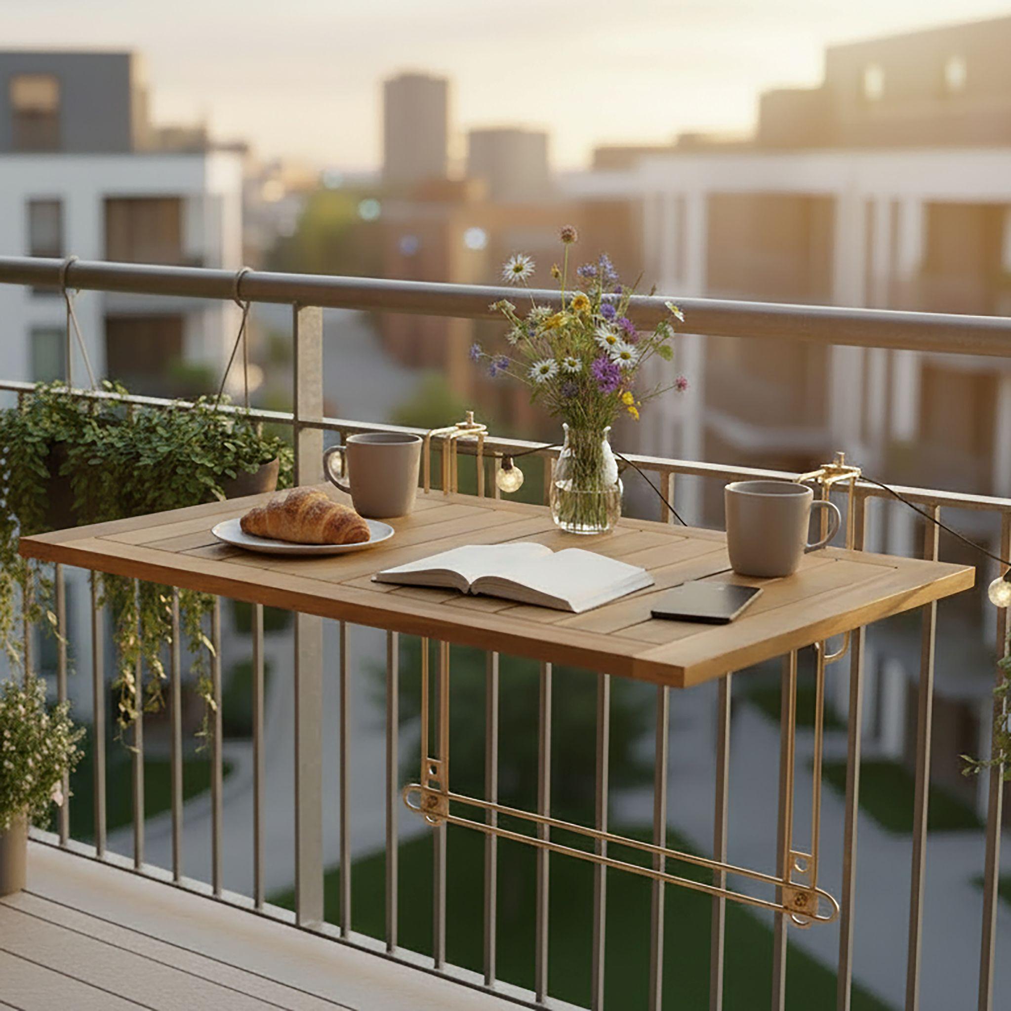 Balkontisch Helena Akazie/ Metall ca. 65x35x45 cm - Silberfarben/Akaziefarben, MODERN, Holz/Metall (65/38/45cm) - Bessagi Garden