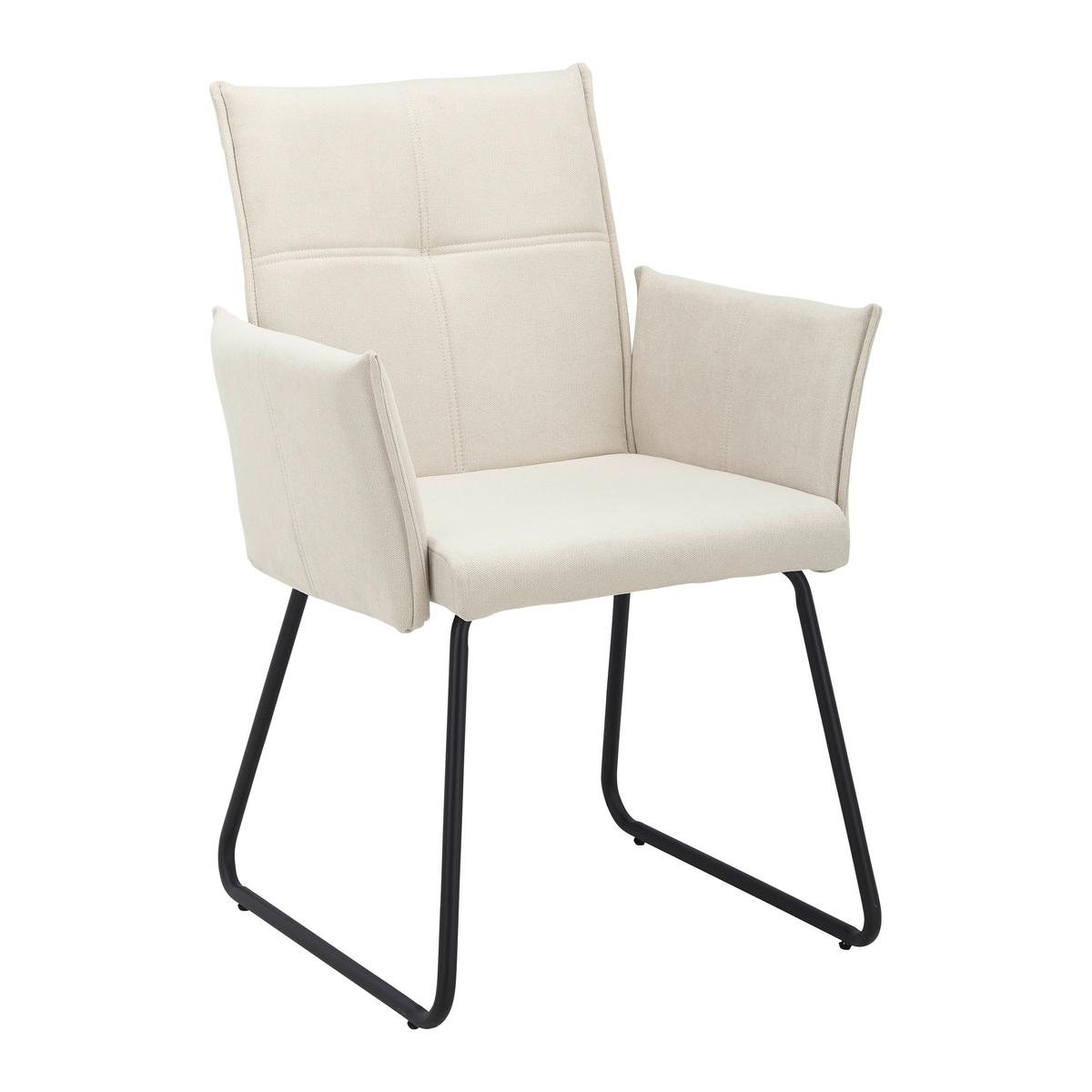Armlehnstuhl Manila Creme 2-er Set Gepolstert - Creme/Schwarz, MODERN, Holz/Textil (60/90/61cm) - Bessagi Home