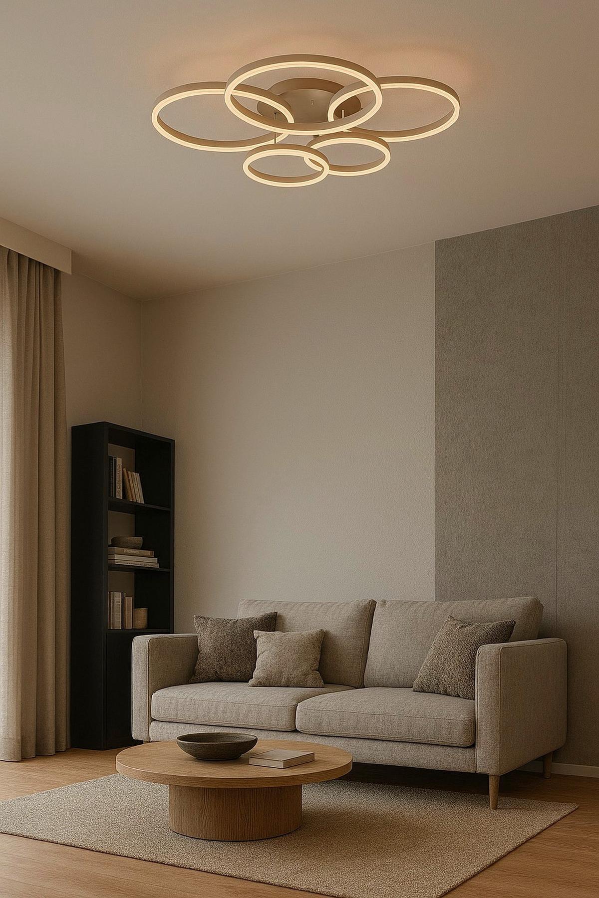 LAMPA SUFITOWA LED 9055-513 RAVELLO - kolor piaskowy, Design, tworzywo sztuczne/metal (105/86/22,5cm)