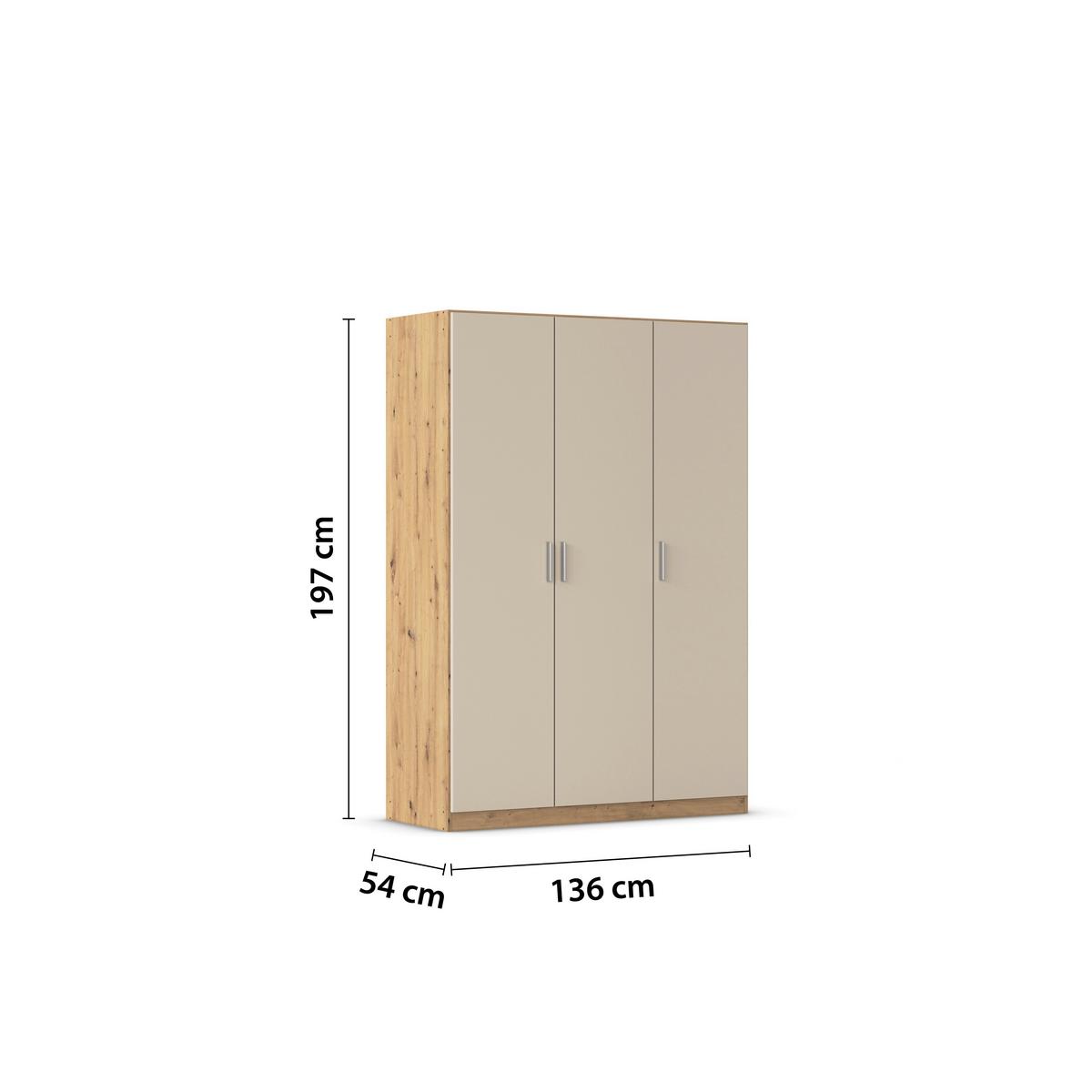 Ormar S Klasičnim Vratima Celle Mat - hrast Artisan/boje šampanjca, Trend, drvni materijal/plastika (136/197/54cm)