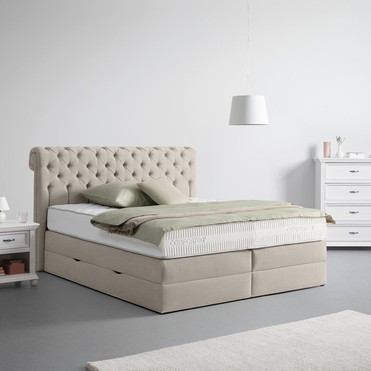 Boxspringbett Beige Ca. 180x200cm - Beige, Konventionell, Holz/Holzwerkstoff (180/200cm) - Premium Living