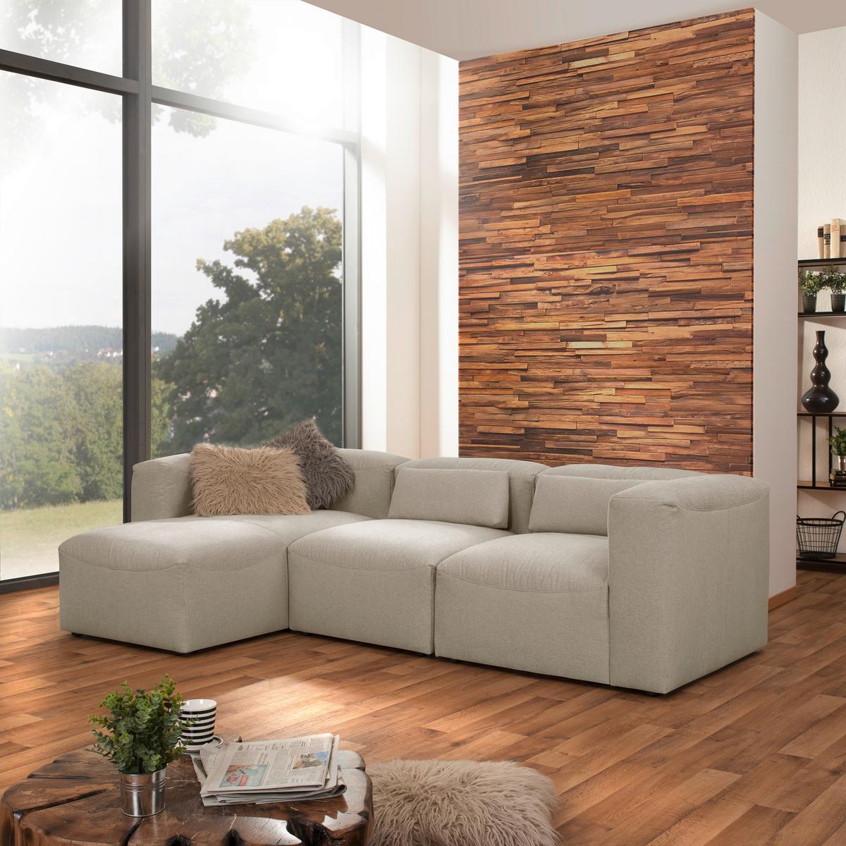 Ecksofa Lena in Creme Flachgewebe - Creme, Design, Kunststoff/Textil (160/275cm) - Max Winzer