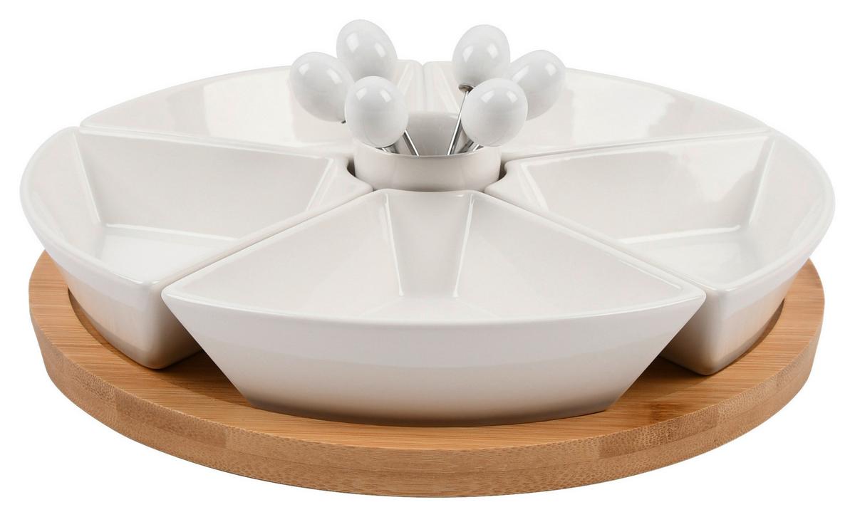 Set de boluri pentru gustări TAPAS OLIVES - alb, Modern, ceramică/lemn (28/28/6cm) - Mömax