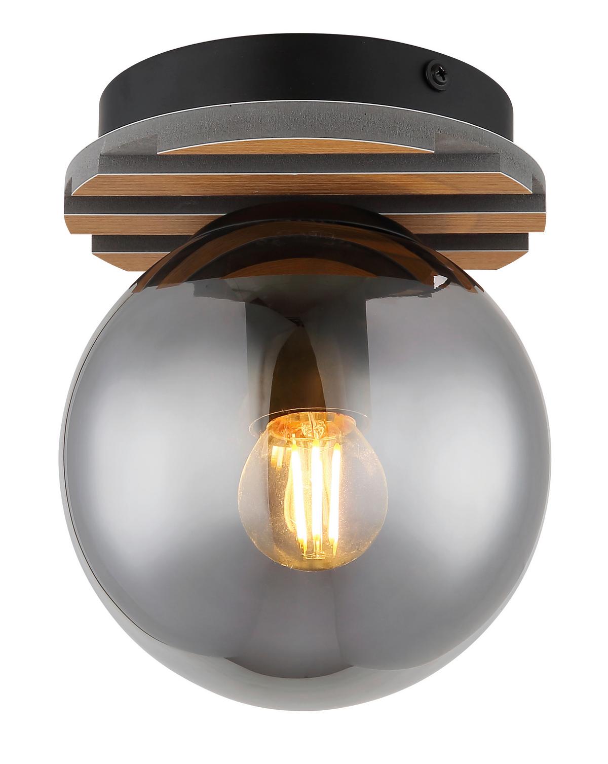 Stropna Svjetiljka Parsons - siva/smeđa, Design, staklo/drvni materijal (15/20cm) - Globo