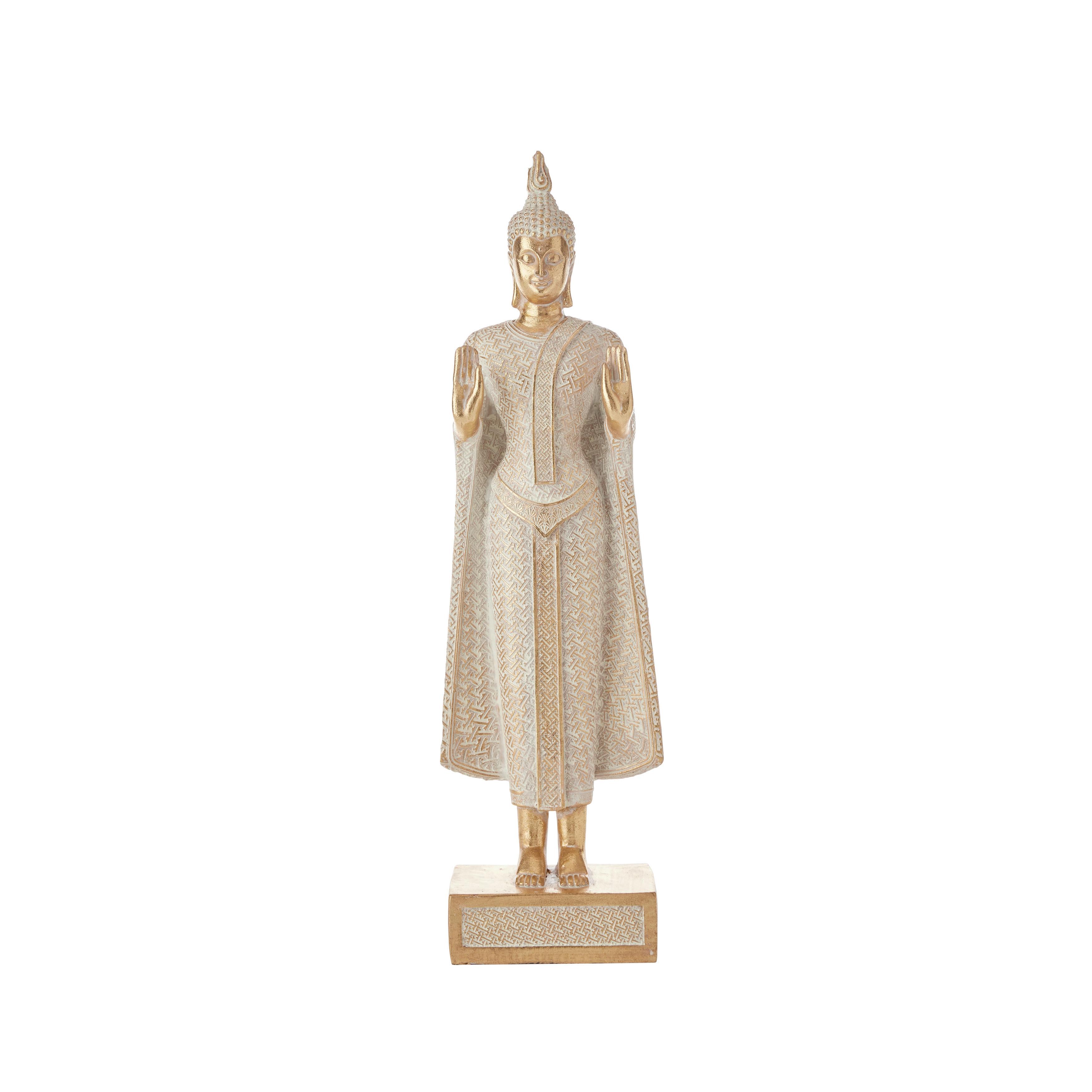 Skulptur Buddha in Weiß/Goldfarben - Goldfarben/Weiß, LIFESTYLE, Kunststoff (11,5/6,5/40cm) - Mömax
