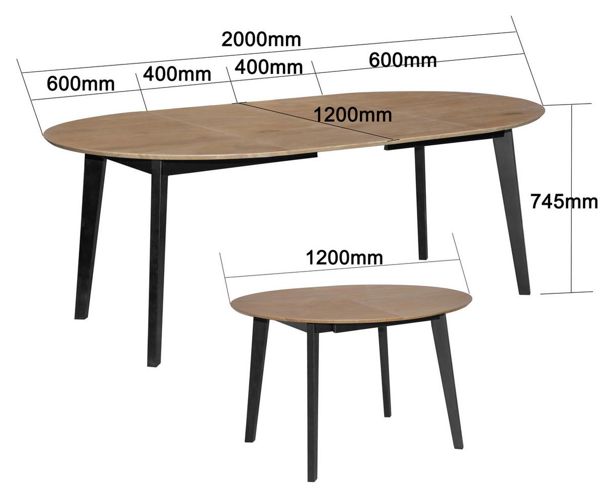 STÓŁ DO JADALNI PABLO AZ - kolor dębowy/czarny, Konventionell, materiał drewnopochodny/drewno (120-200/120/74cm) - MID.YOU
