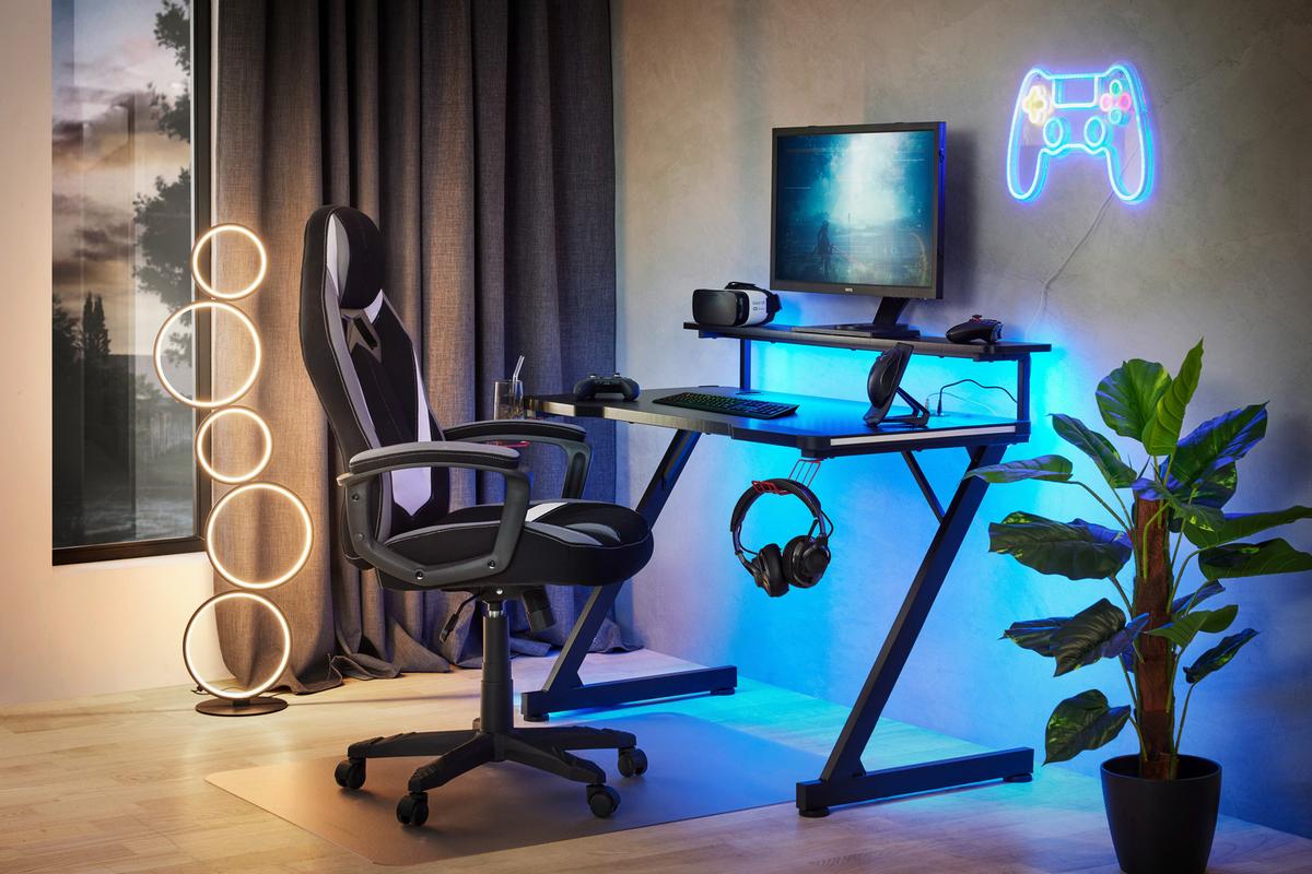 Gamingtisch Racer II Rot/Schwarz - Schwarz, MODERN, Holzwerkstoff/Metall (120/75-90,8/64cm) - Mömax