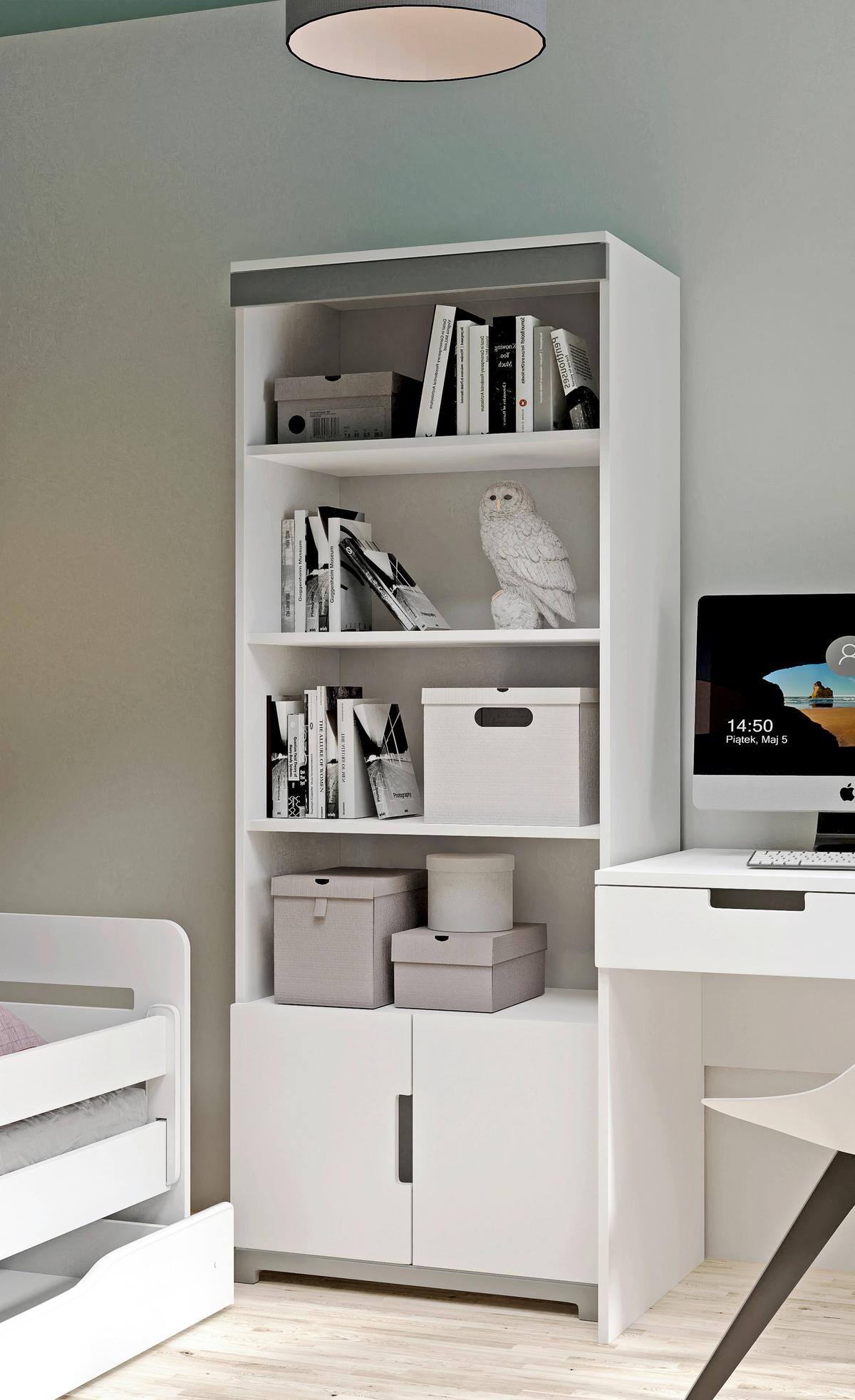 Otroški Regal Tomi, Bela, Siva - siva/bela, Moderno, leseni material (70/180,5/44cm) - MID.YOU