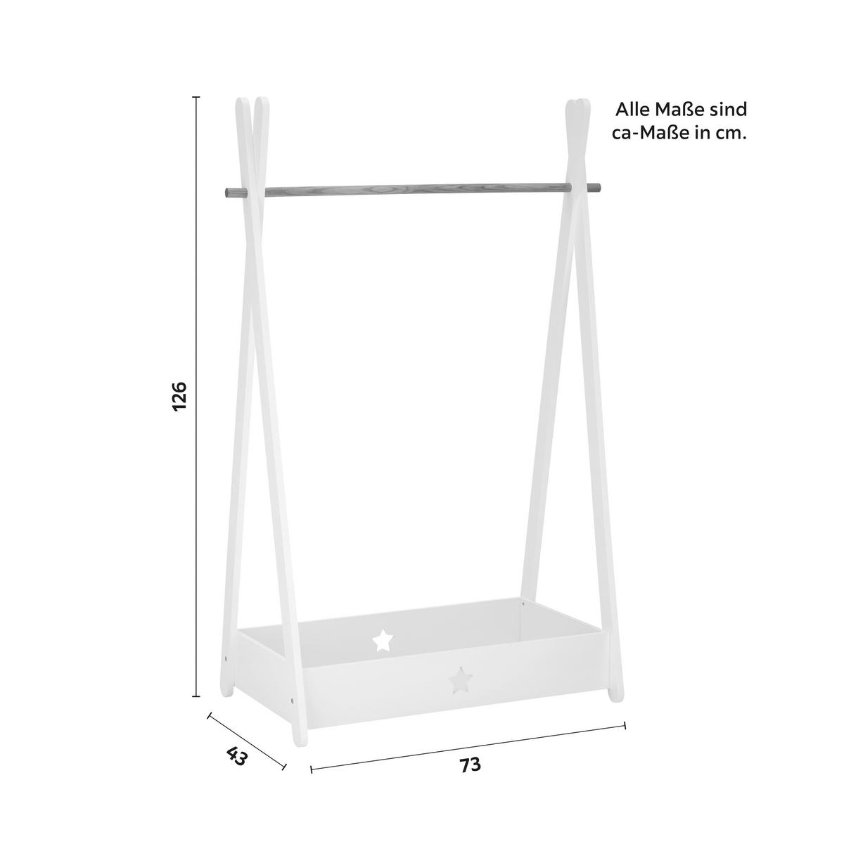 Kinderkleiderschrank weiß, "Lia" - Weiß, MODERN (73/126/43cm) - Bessagi Kids