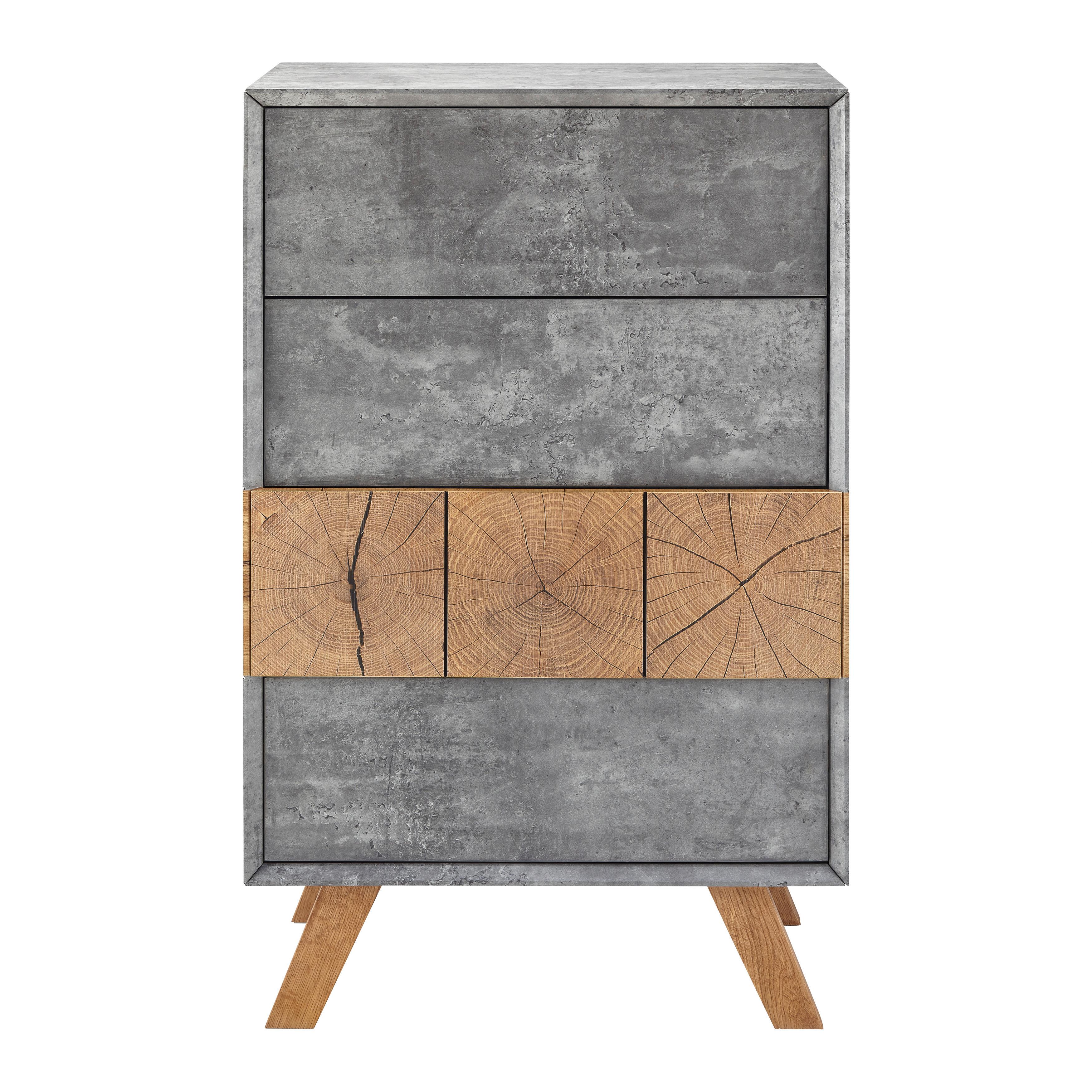Kommode Holz "Casper", aus Eiche, teilmassiv - Eichefarben/Grau, MODERN, Holz (60/95/40cm) - Bessagi Home