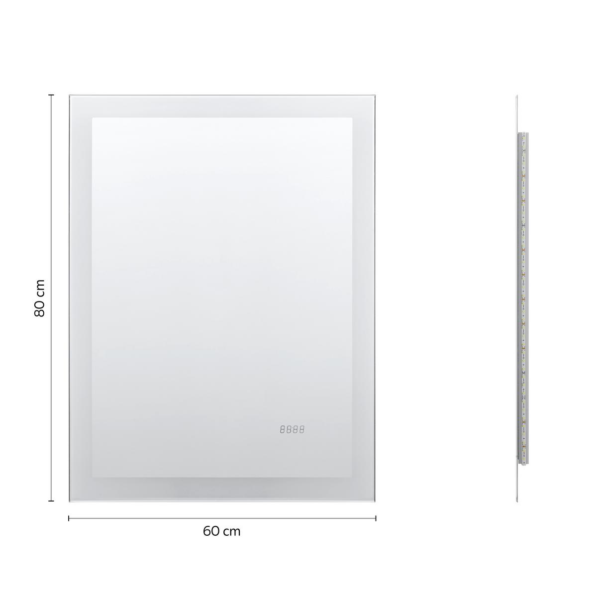 Wandspiegel in Grau inkl. LED 'Mirror Clock' - Silberfarben/Grau, Basics, Glas/Holzwerkstoff (60/80/3cm)