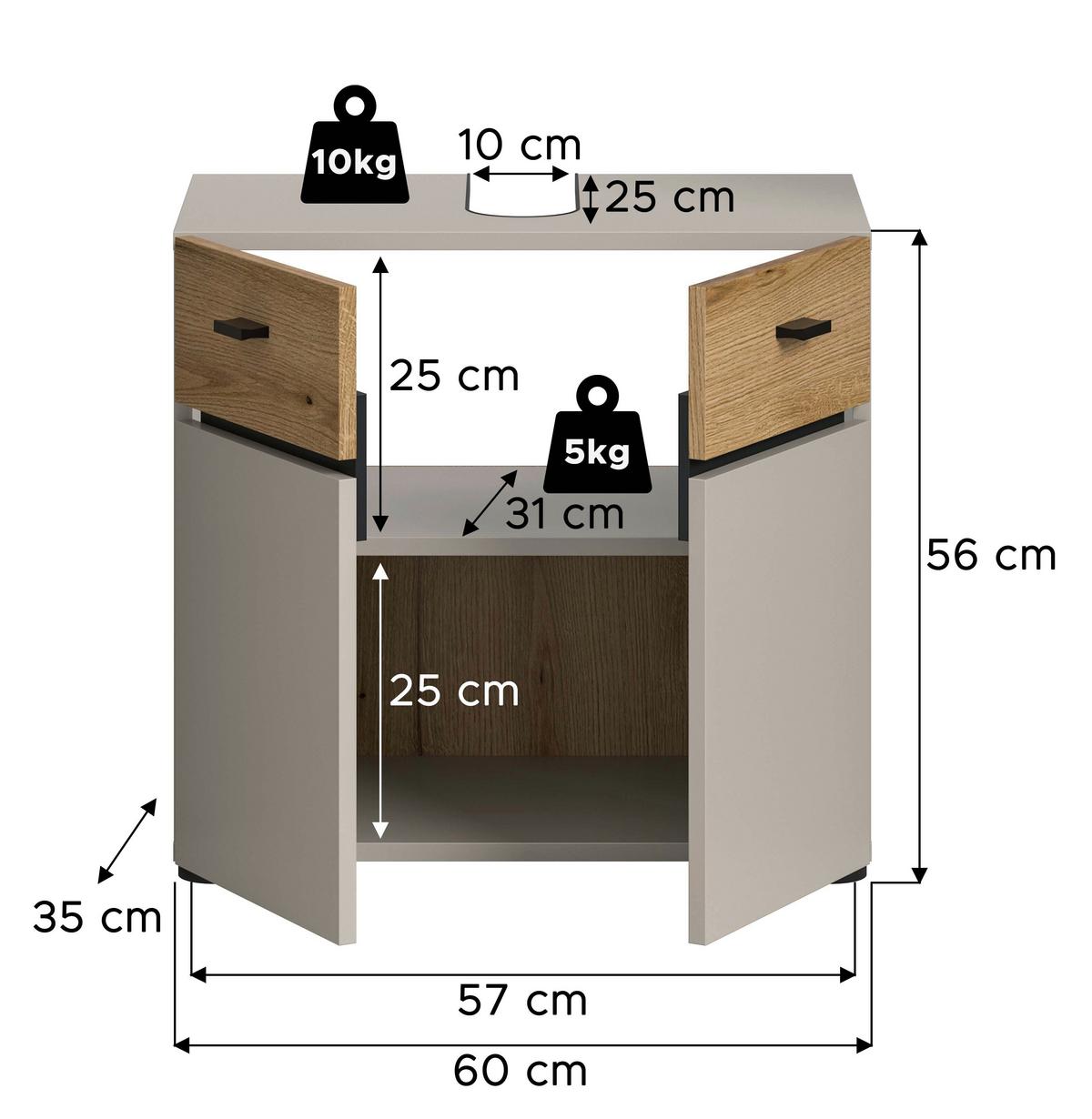 Waschbeckenunterschrank Aqua Eichefarben/Kaschmir - Kaschmir/Eichefarben, Trend, Holzwerkstoff/Kunststoff (60/56/35cm) - MID.YOU