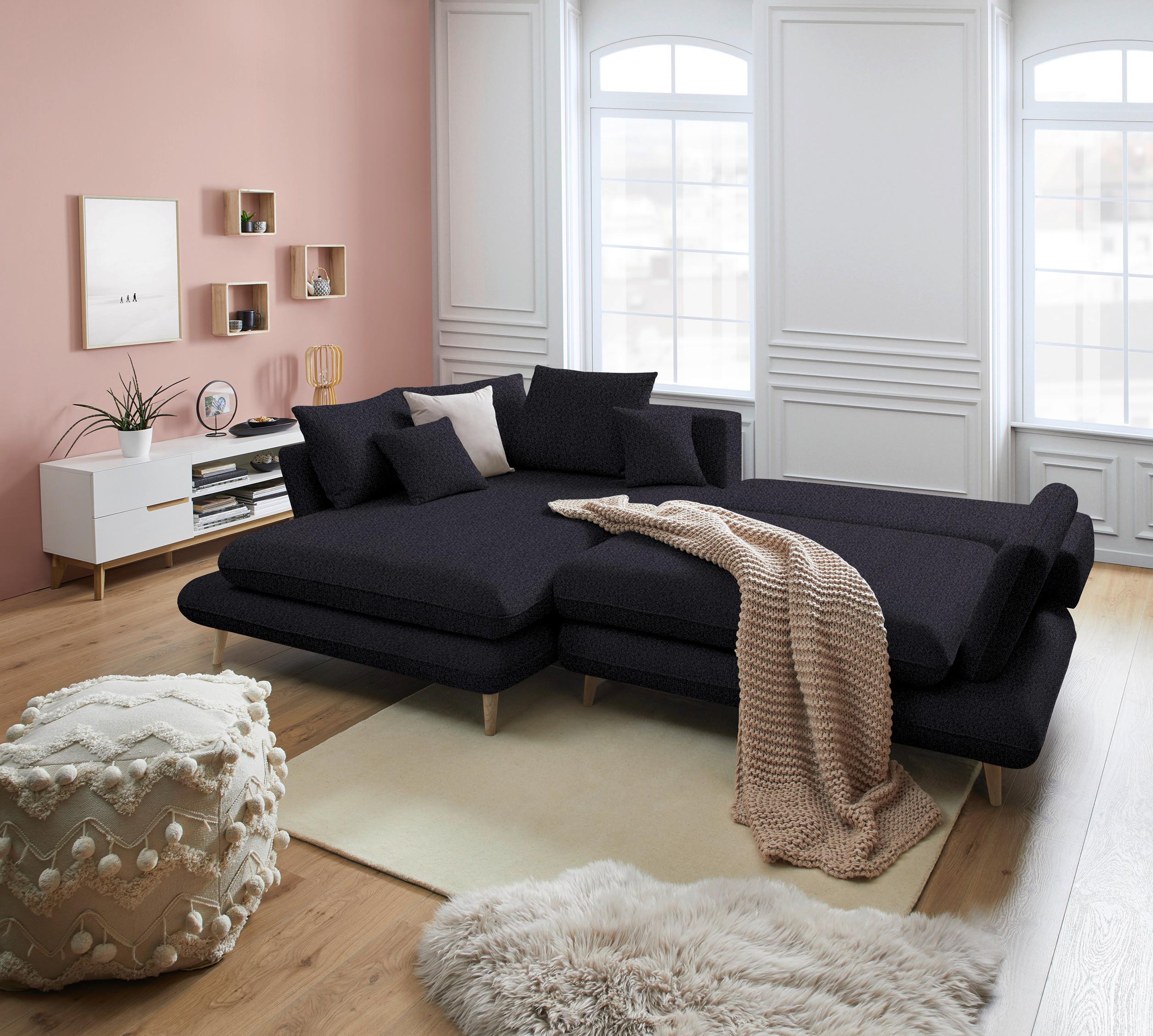 Ecksofa Monte Schwarz - Schwarz/Naturfarben, ROMANTIK / LANDHAUS, Holz/Textil (181/283cm) - Based